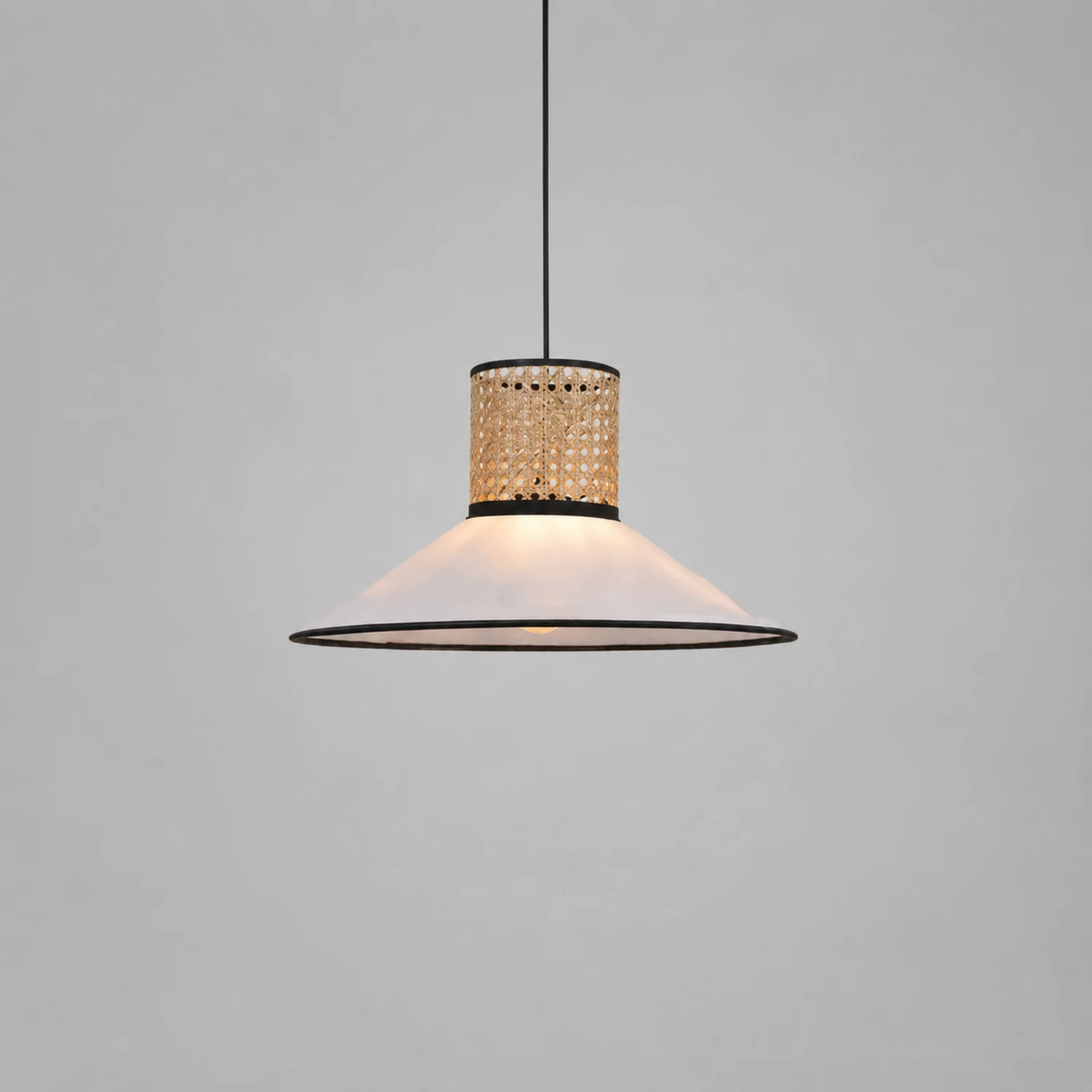 Ritta Modern Rattan/FabricPendant Light, White - Lumpaz