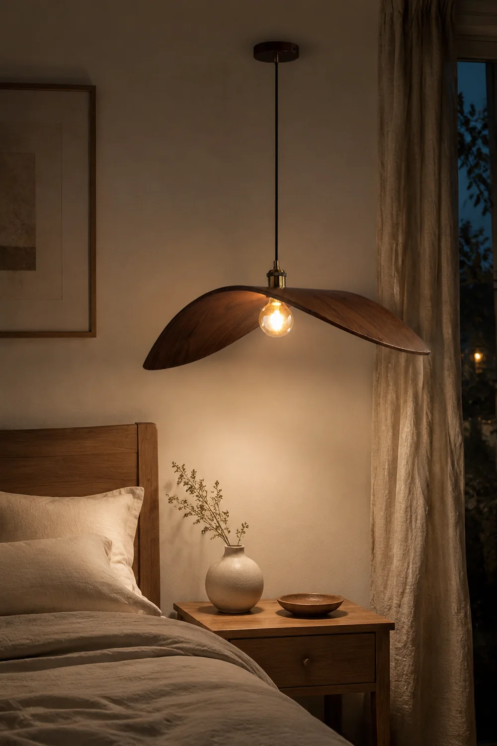 Ozawa Curved Art Pendant Light, Metal & Wood - Lumpaz