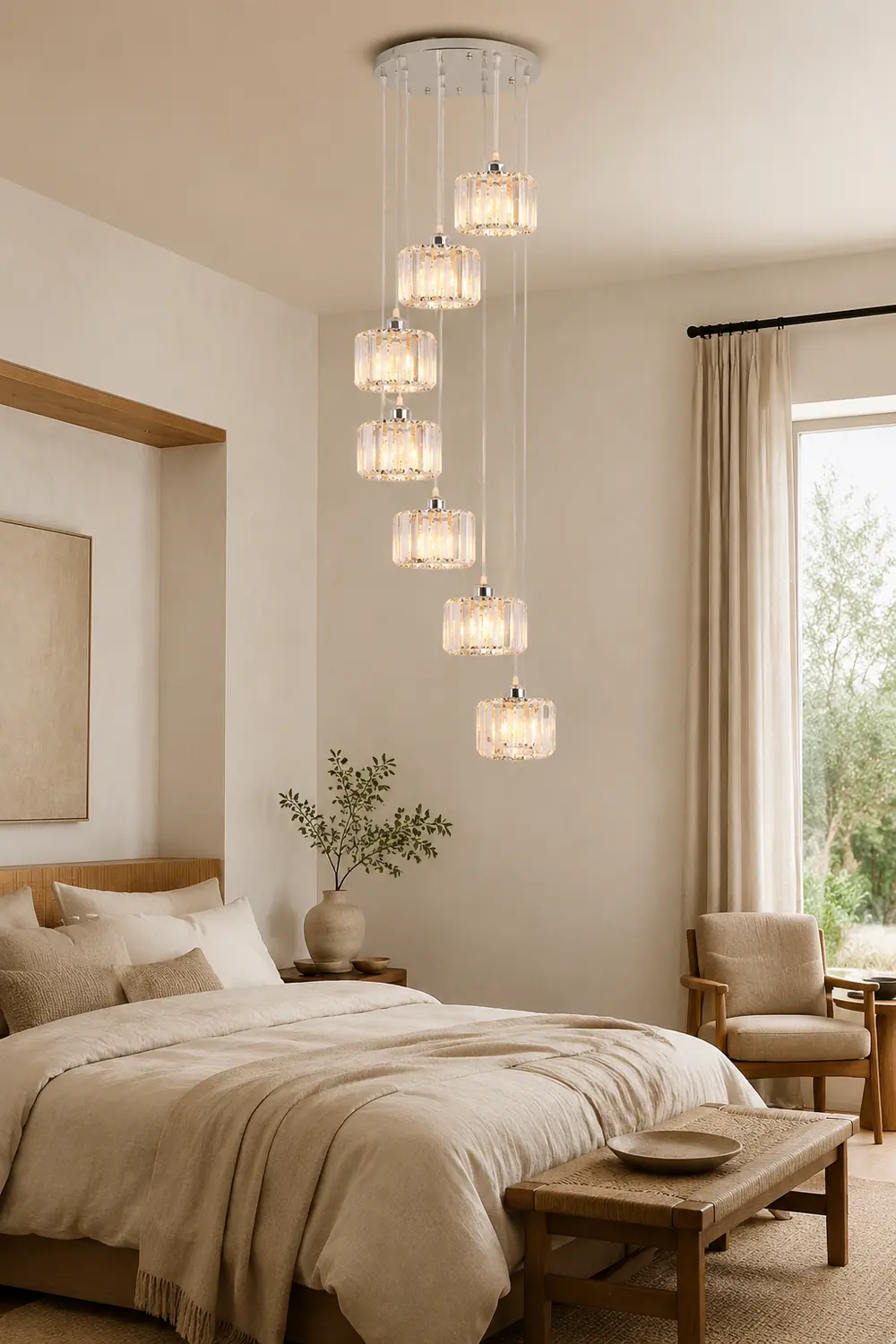 Hailie Modern Column Crystal Pendant Light, Clear, Stairs/Dining Room - Lumpaz