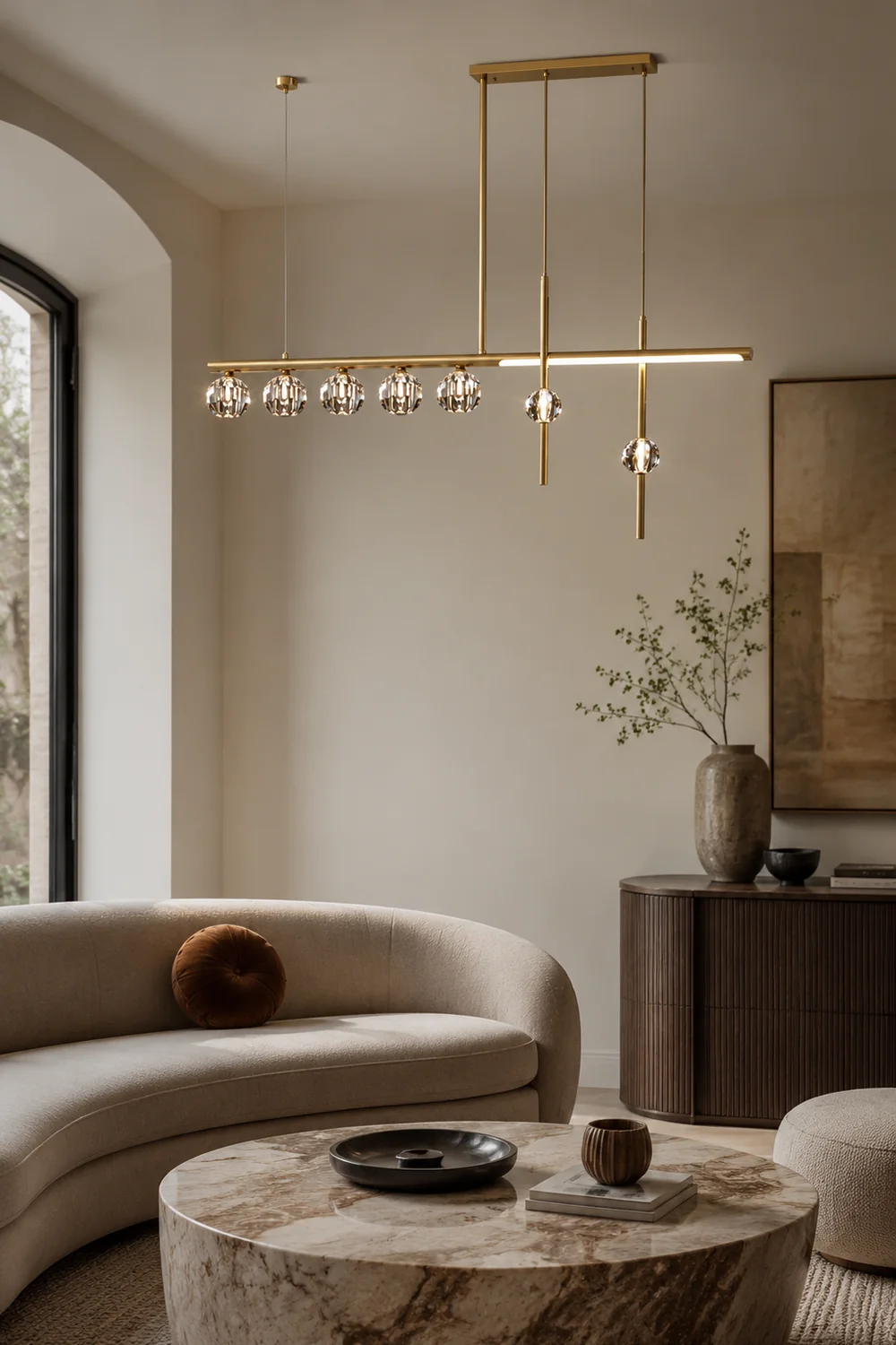 Kirsten Metal & Crystal Pendant Light, Gold - Lumpaz