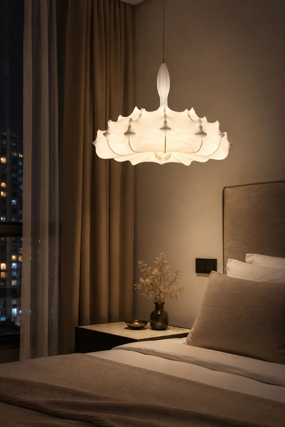 Renée Modern Artificial Silk/Metal Pendant Light,  White - Lumpaz