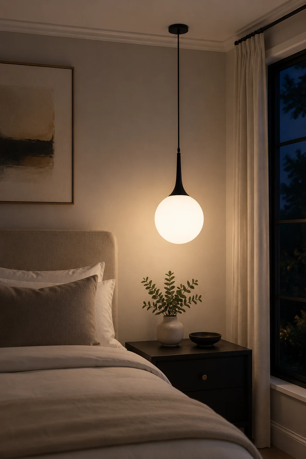 Valentina Modern Hanging Glope Glass Pendant Light, Black/White - Lumpaz