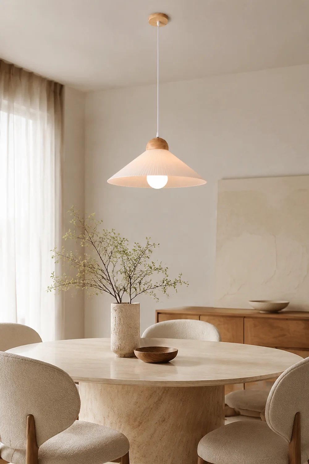 Ozawa Designer Pleated Brown Wood/Glass Pendant Light - Lumpaz