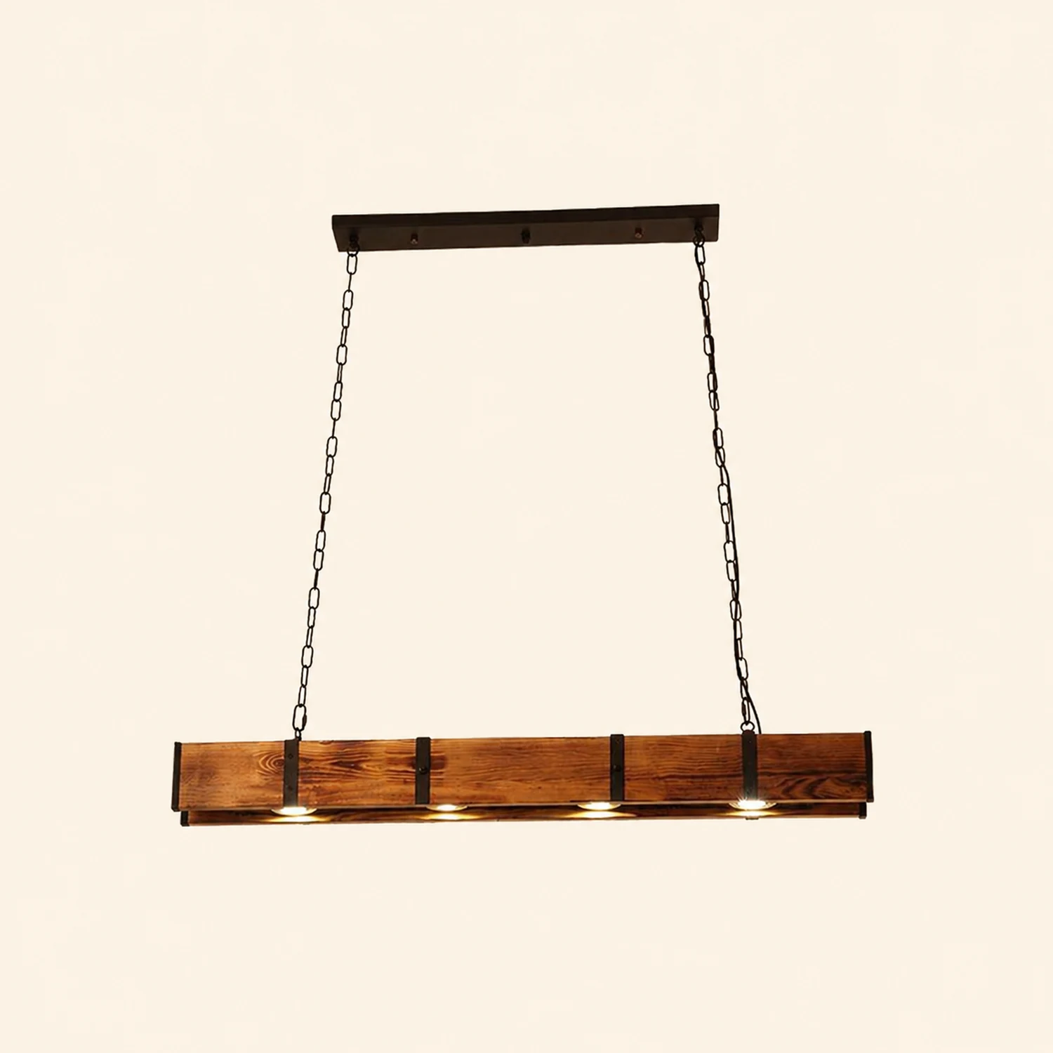 Alessio Vintage Linear Wood Pendant Light, Living Room/Restaurant - Lumpaz