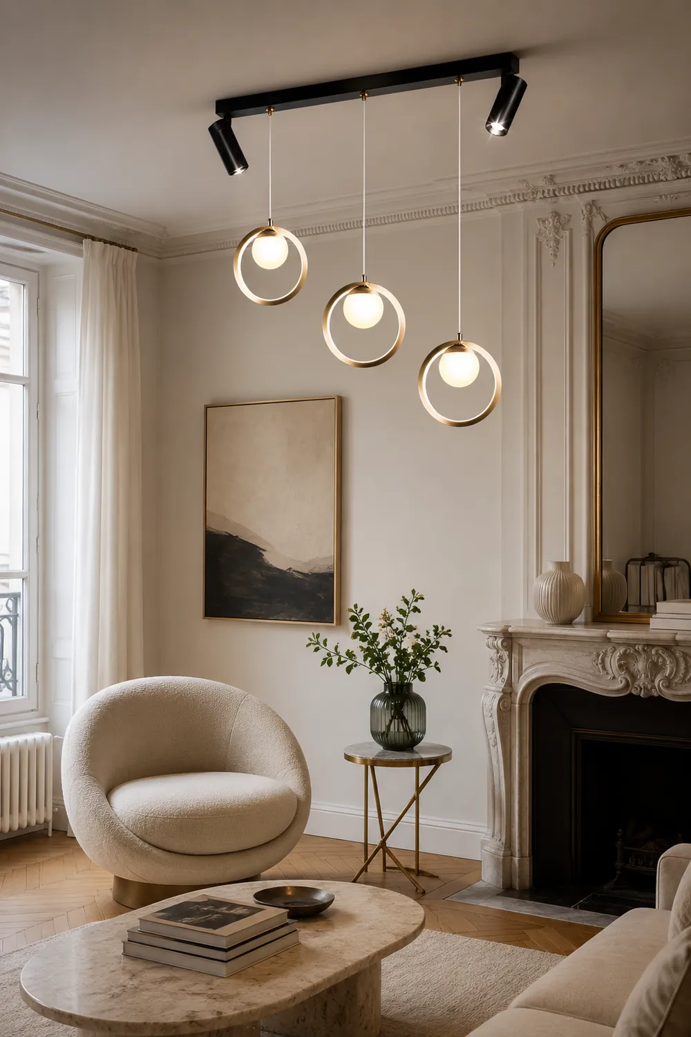 Madina Modern Metal Multi Ring Pendant Light With Spotlight, Glass/Metal - Lumpaz