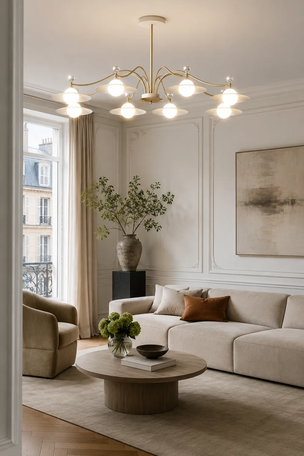 Carins Blown Gold Chandelier, 6/8 Heads, 37.4"/47.2" - Lumpaz