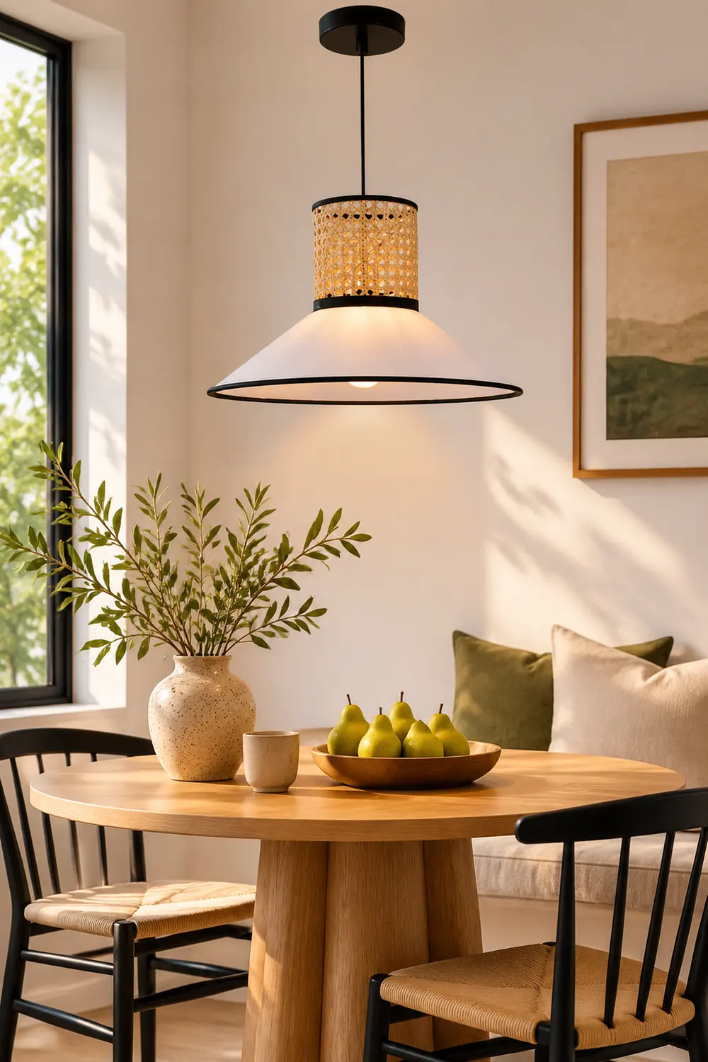 Ritta Modern Rattan/FabricPendant Light, White - Lumpaz