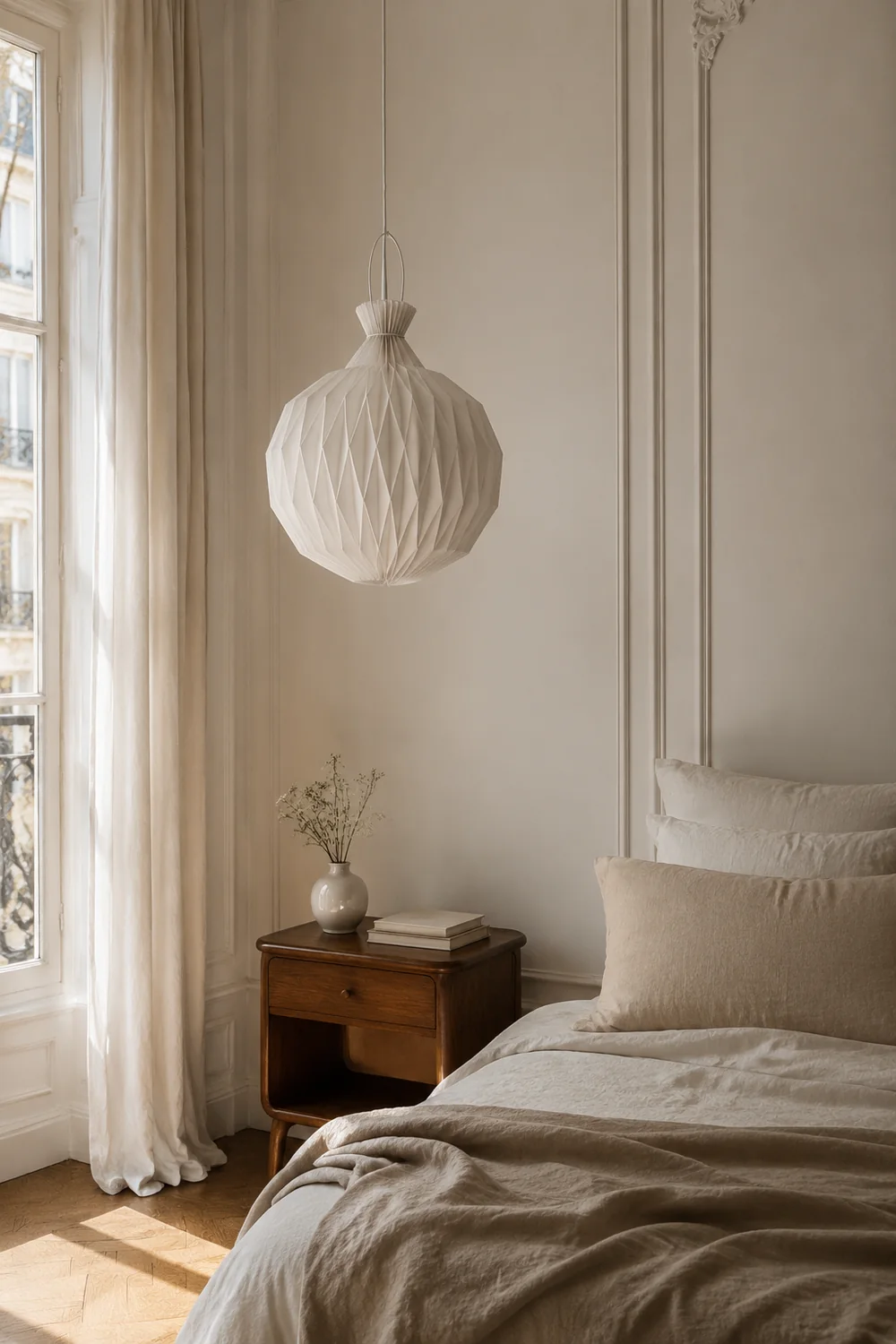 Renée Minimalist Paper Globe Pendant Light, White, 2 Size - Lumpaz