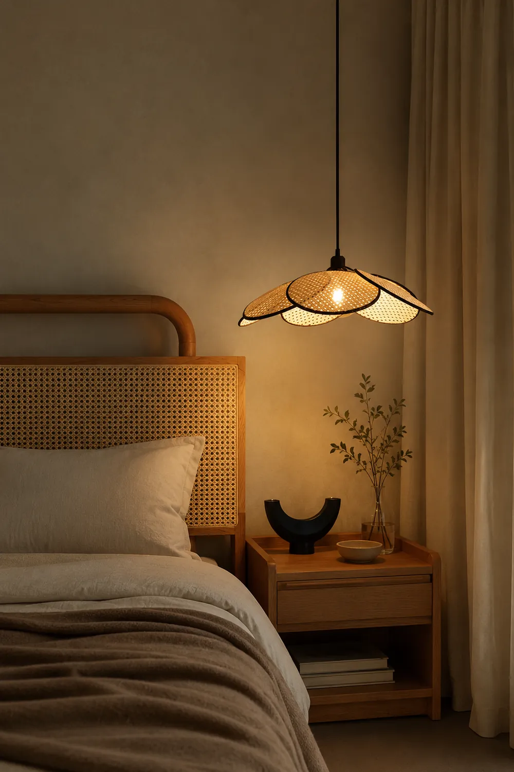 Ritta Willow Weave  Rattan Pendant Light, Black/White - Lumpaz