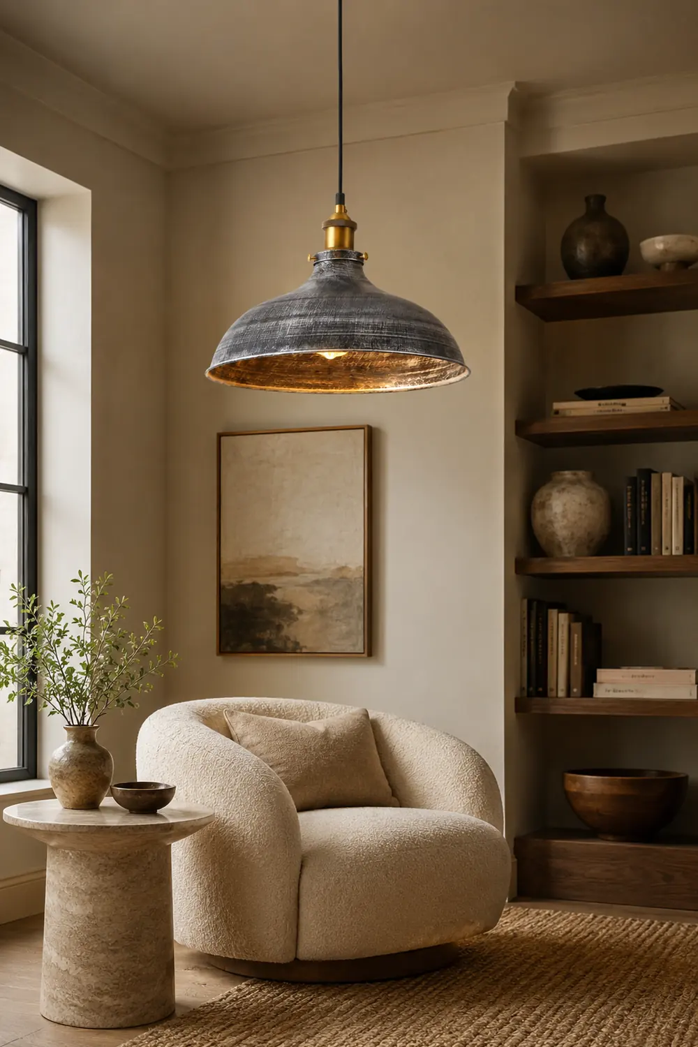 Alessio Distressed Bowl Metal Pendant Light, Dining Room, Hallway - Lumpaz