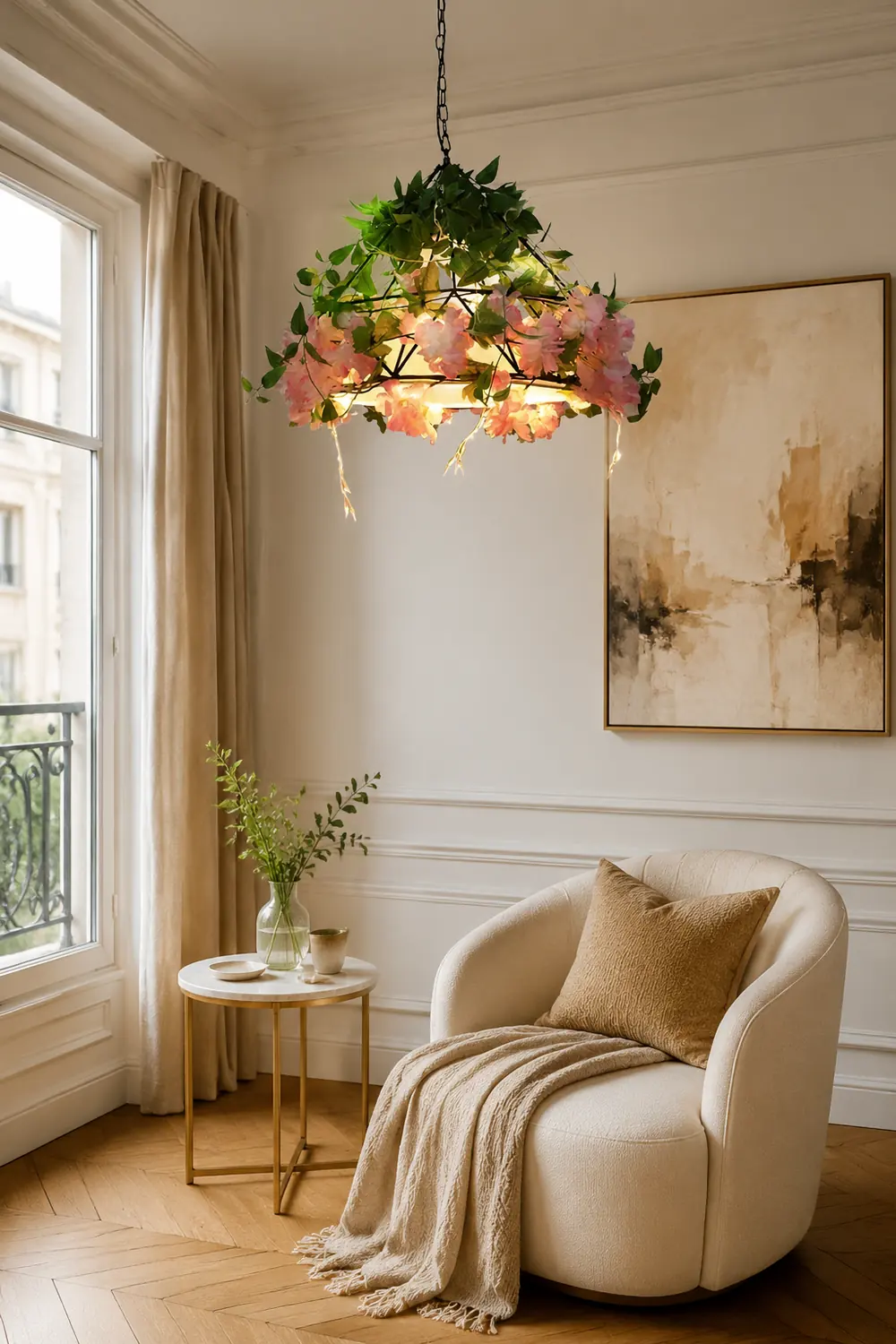 Nest Natural Decorative Flower Metal Pendant Light, Pink - Lumpaz