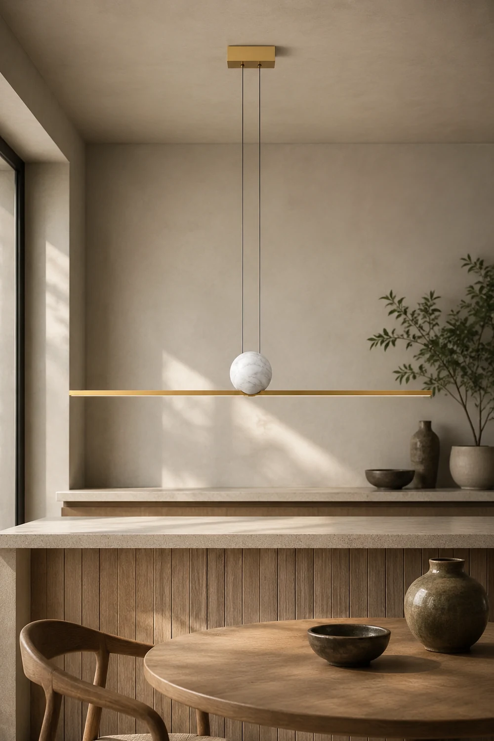 Edge Pendant Light 2 Color, Metal & Marble, 35.4"/47.2"/59" - Lumpaz