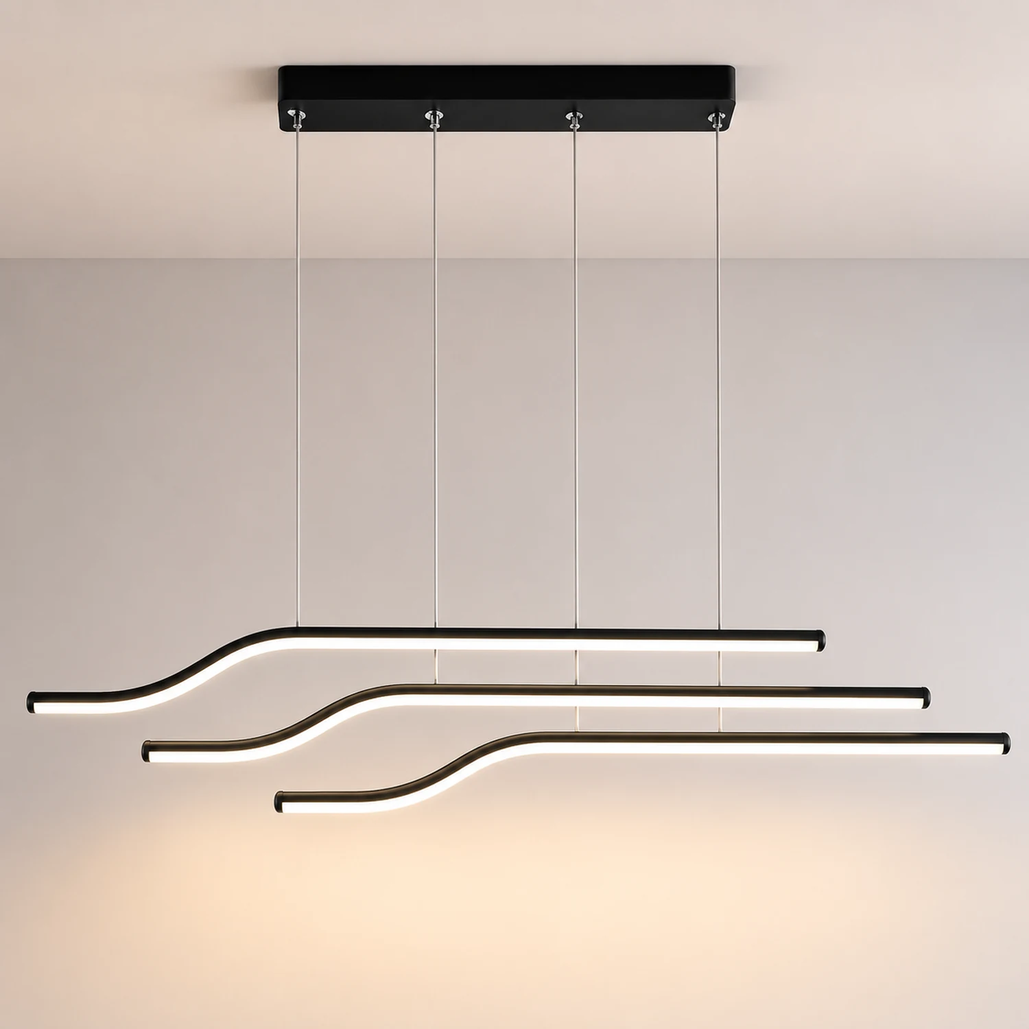 Minimalist Tri-Curved Metal Pendant Light, White/Black - Lumpaz