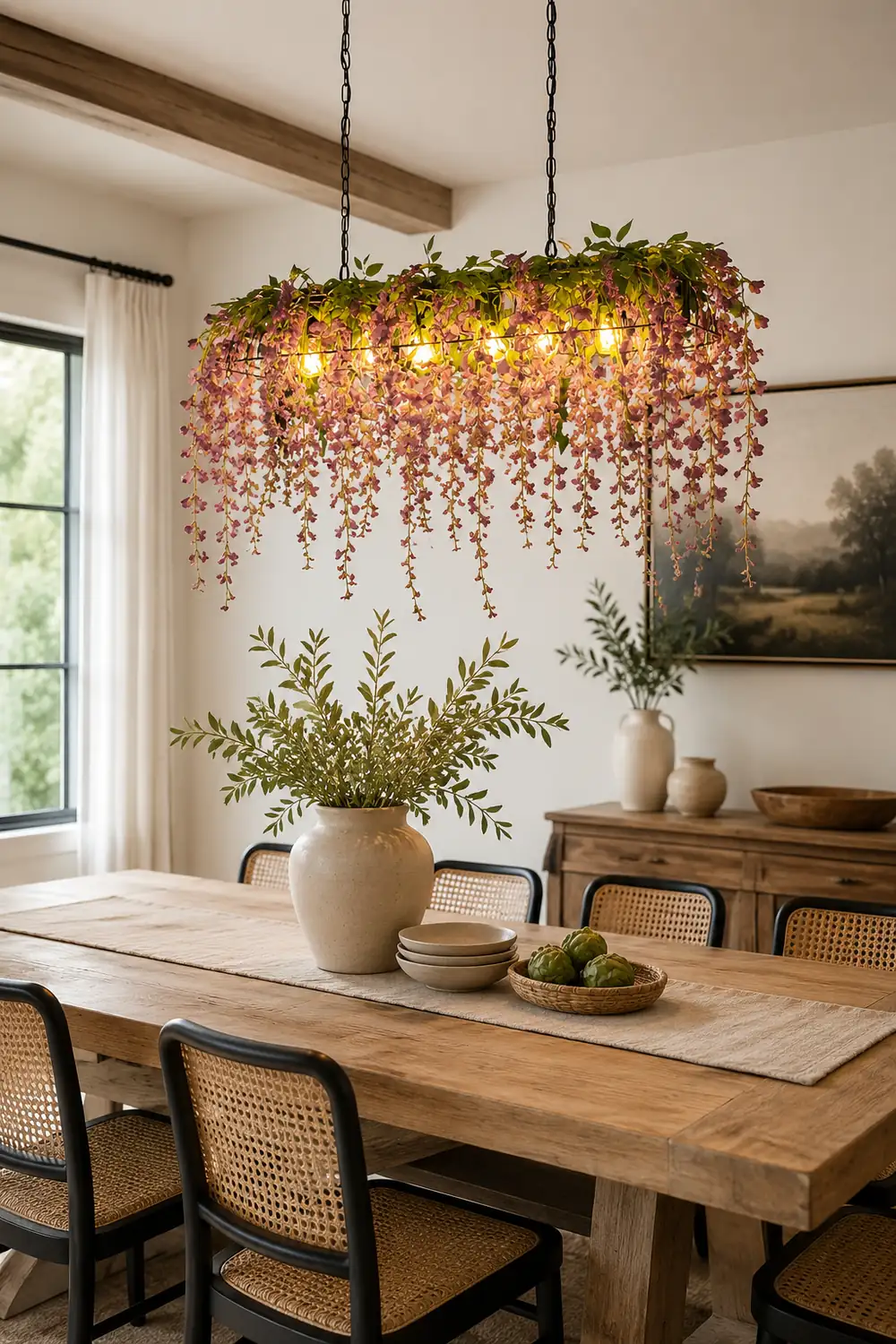 Nest Decorative Rectangular Flower Metal Pendant Light, Pink/Green - Lumpaz