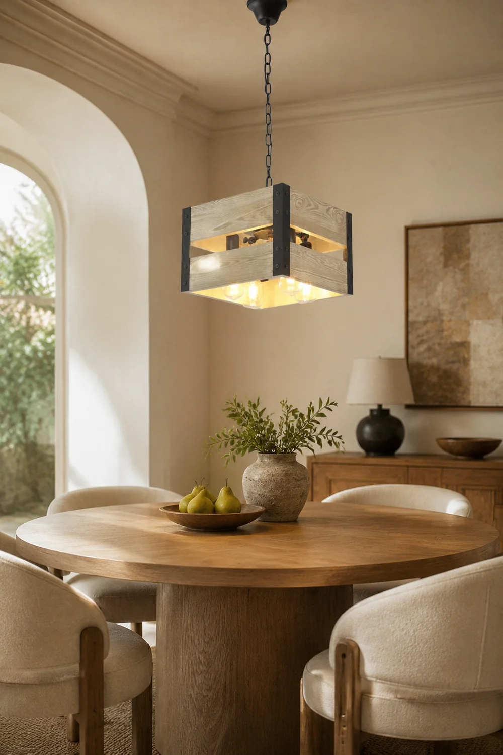Alessio Retro Square Metal & Wood Pendant Light, 4 Heads, 2 Style - Lumpaz
