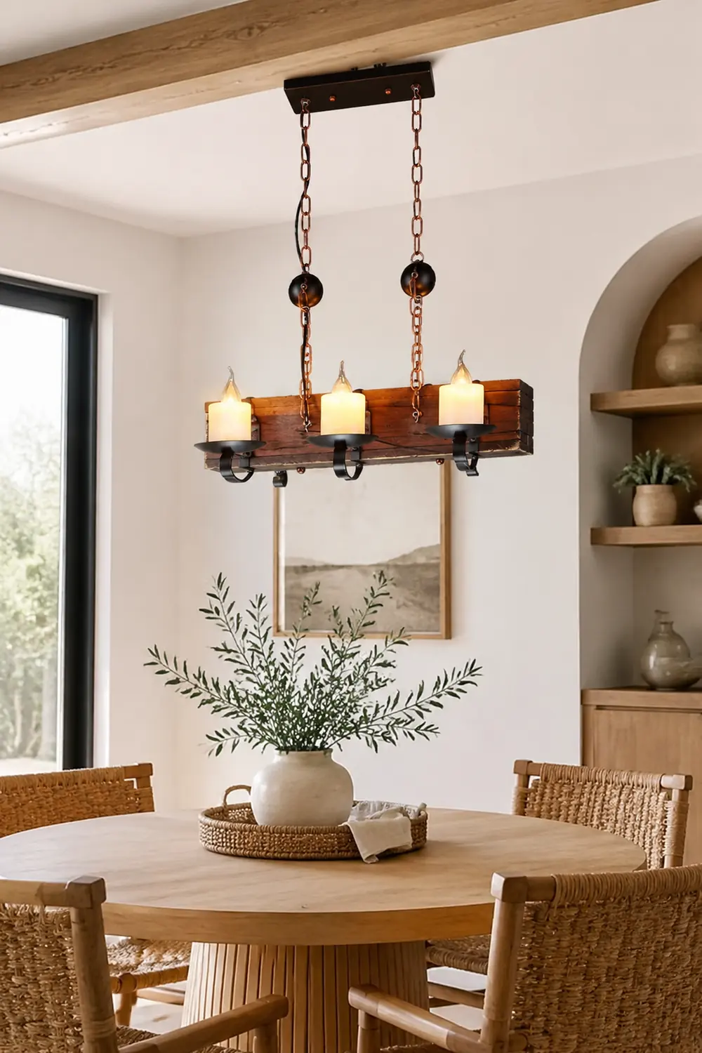 Austin Retro Rectangular Metal/Wood Pendant Light, Walnut - Lumpaz