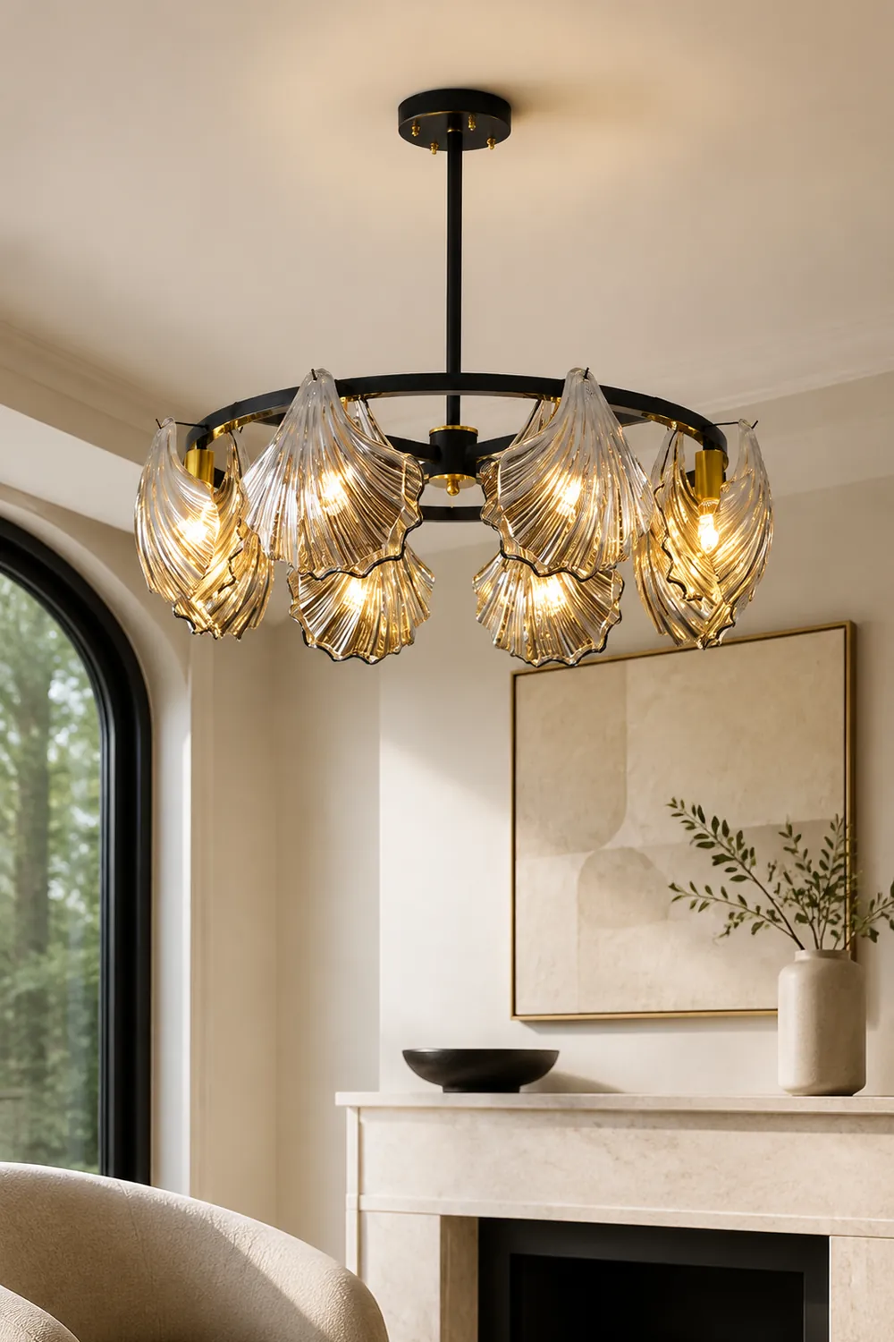 Kirsten Modern Annular Metal And Glass Pendant Light, Black/Gold - Lumpaz