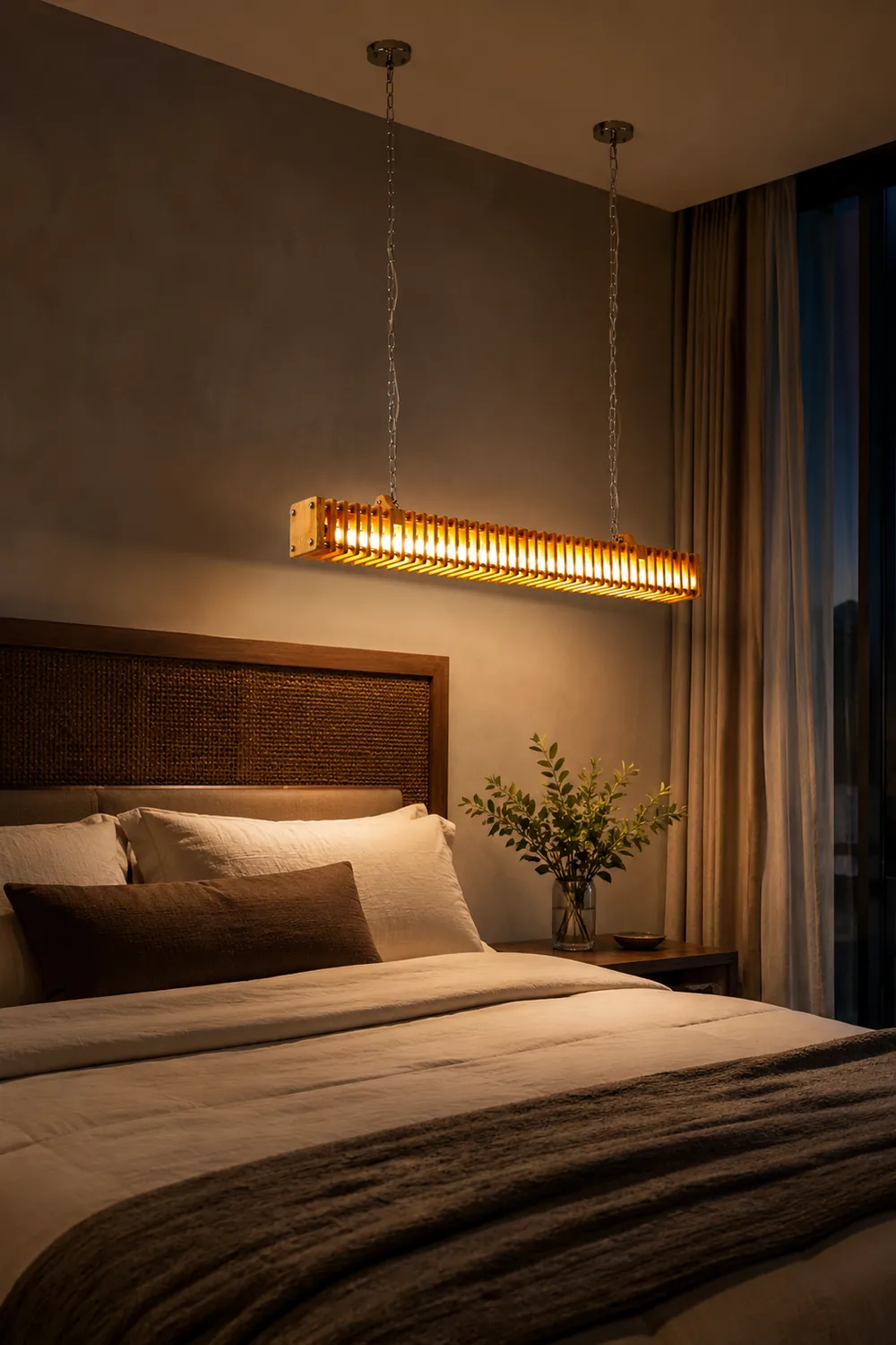 Austin Rectangular LED Pendant Light, Wood & Metal, 47.5" - Lumpaz