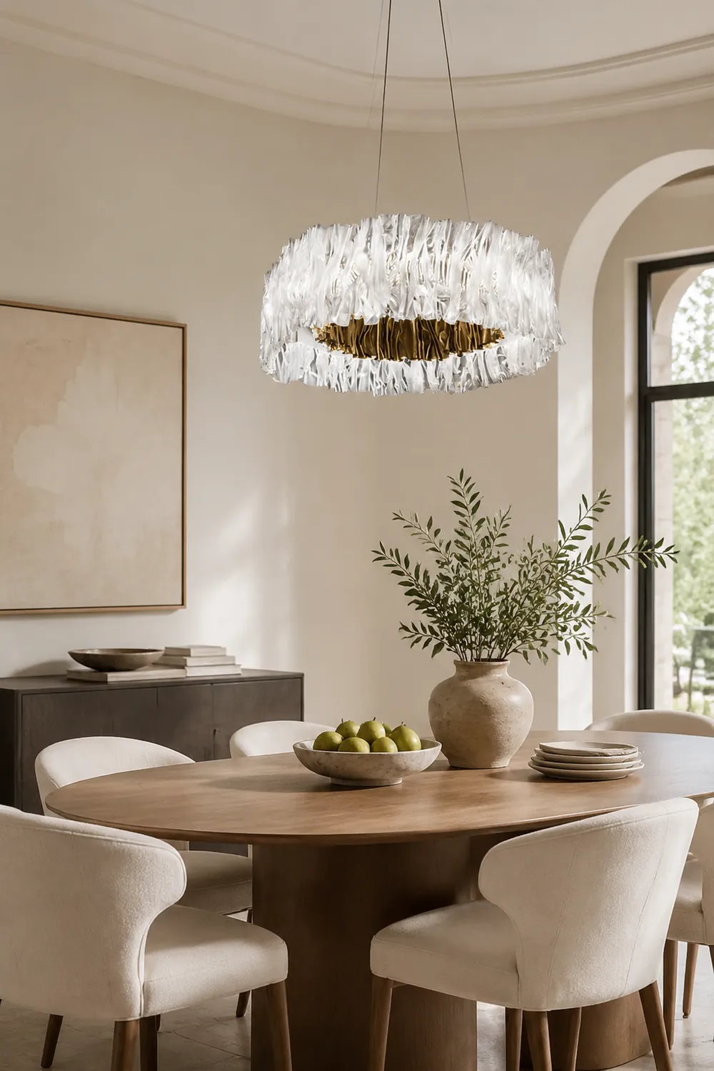 Kristy Modern Luxury Pleated Pendant Light, Circle, Acrylic/Stainless Steel - Lumpaz