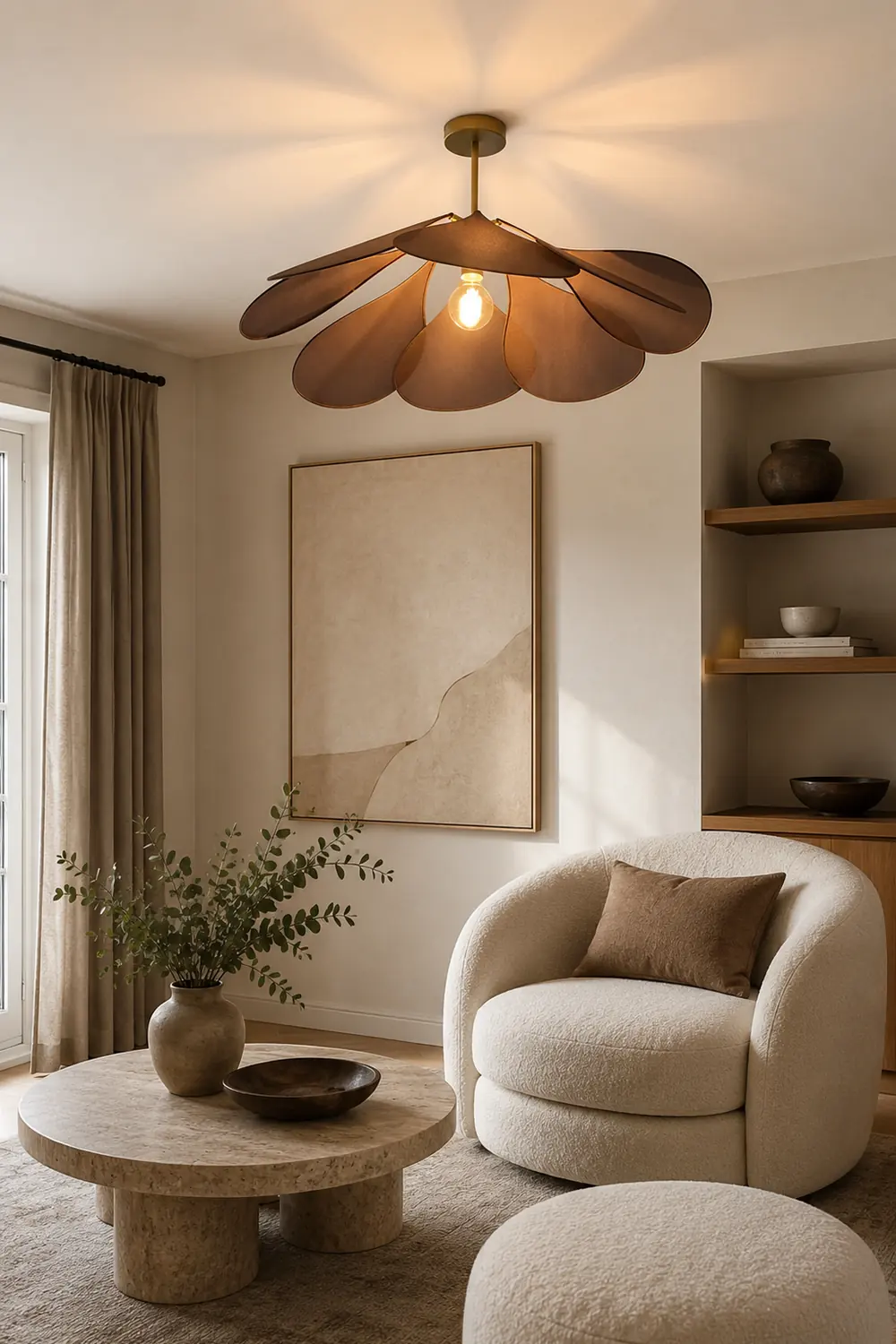 Renée Pendant Light Vintage Rustic Wabi Sabi, Fabric, White/Brown - Lumpaz