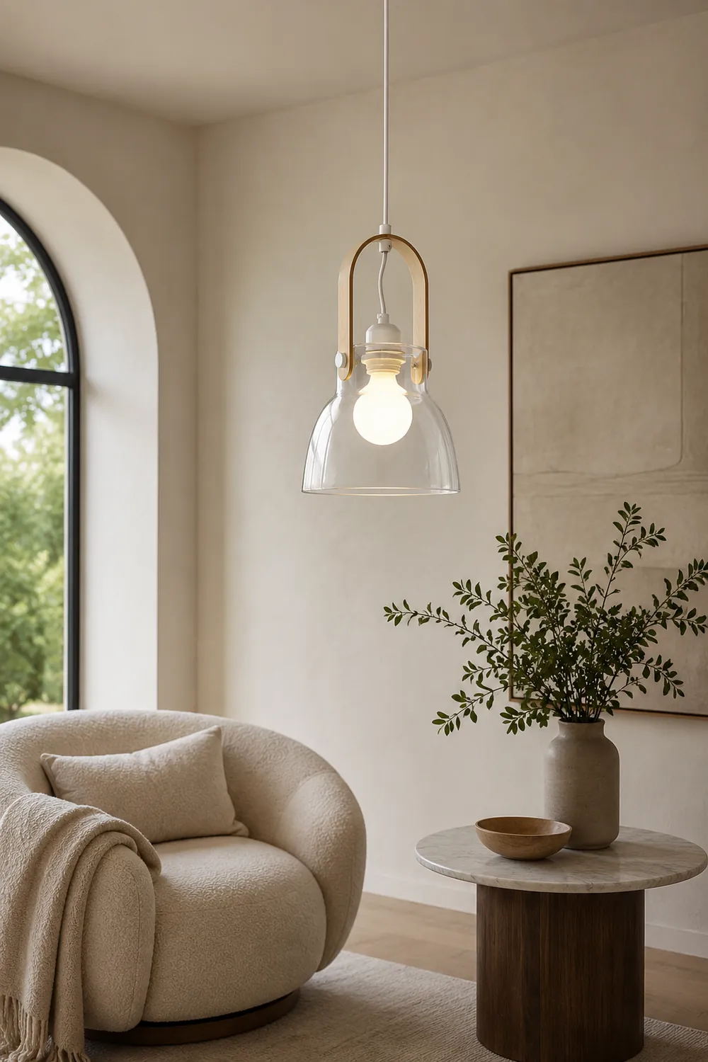 Hailie Minimalist Bowl Shaped Glass Pendant Light, Clear - Lumpaz