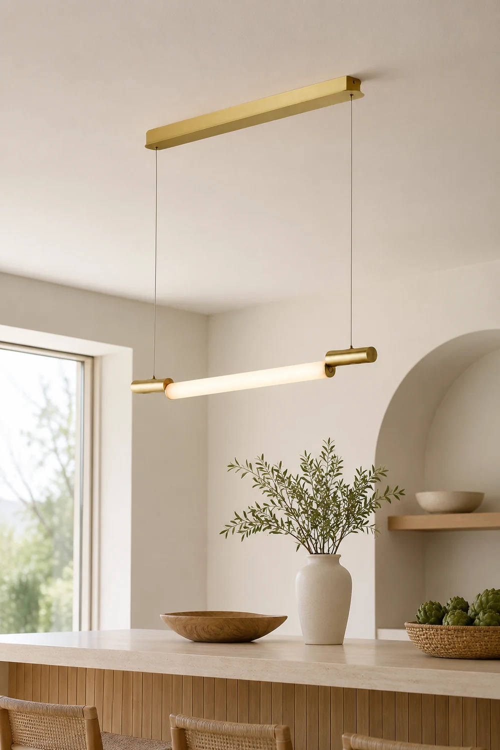 Edge Minimalist Linear Aluminium/PVC Pendant Light, Gold - Lumpaz