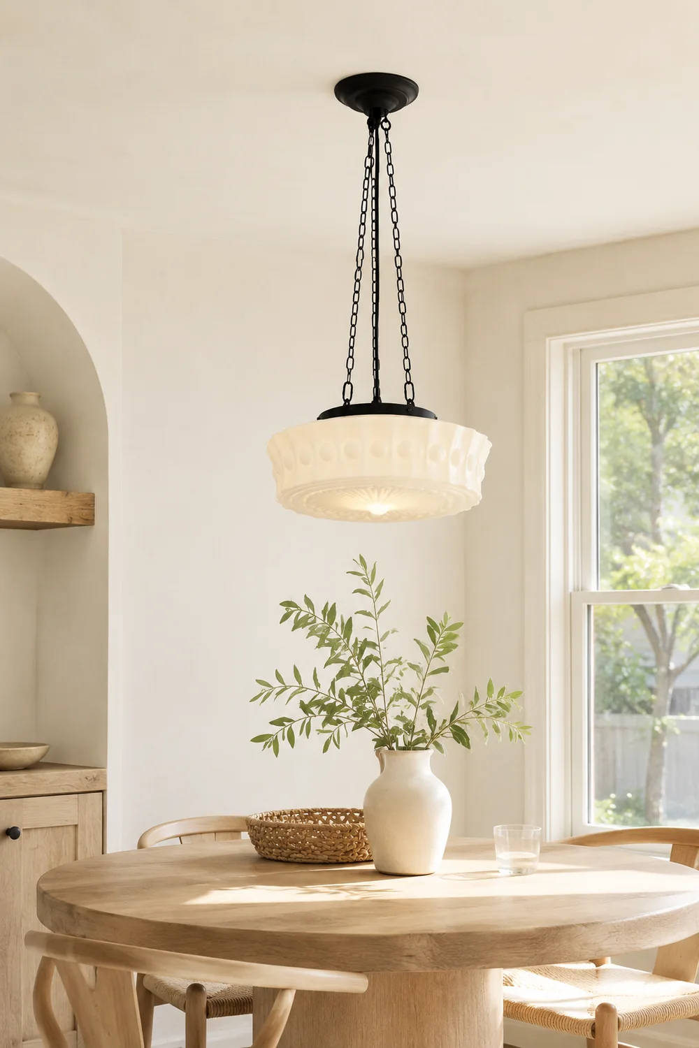 Hailie Vintage French Country Dome Pendant Light White/Beige Living Room - Lumpaz