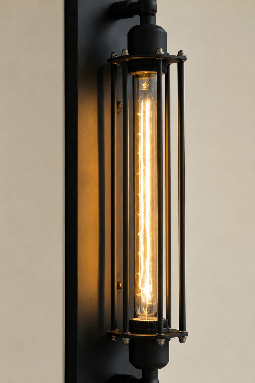 Orr Industial Rectangular Metal/Glass Wall Lamp, Black - Lumpaz