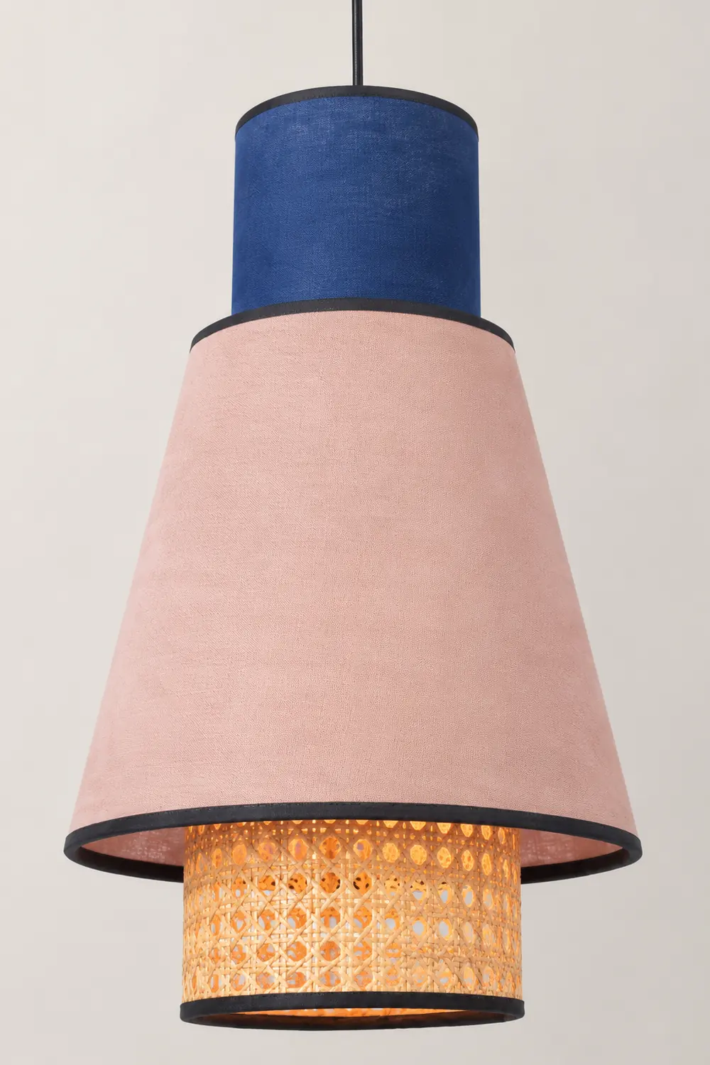 Ritta Cylindrical Fabric/Rattan Pendant Light, Pink/Royal Blue - Lumpaz