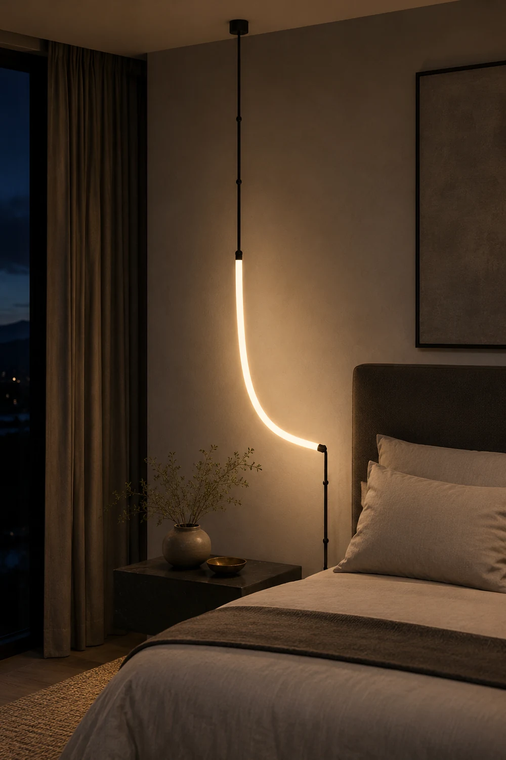 Edge Modern Linear Metal/Silicone Pendant Light, Black - Lumpaz