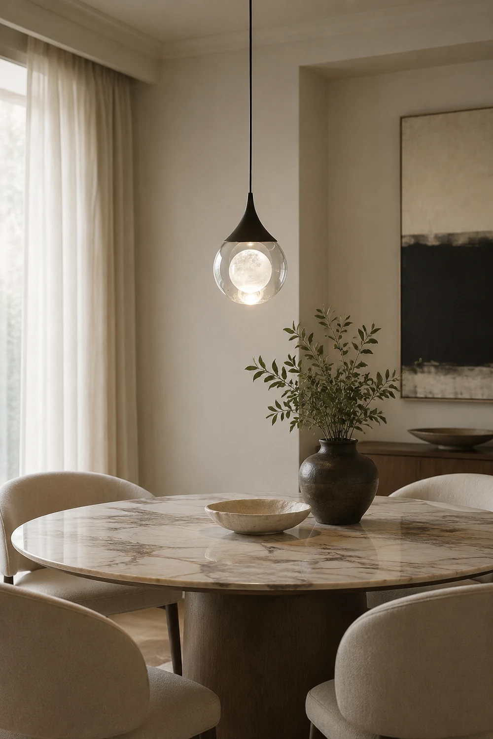 Elif Minimalist Moon Metal Pendant Light,Black - Lumpaz