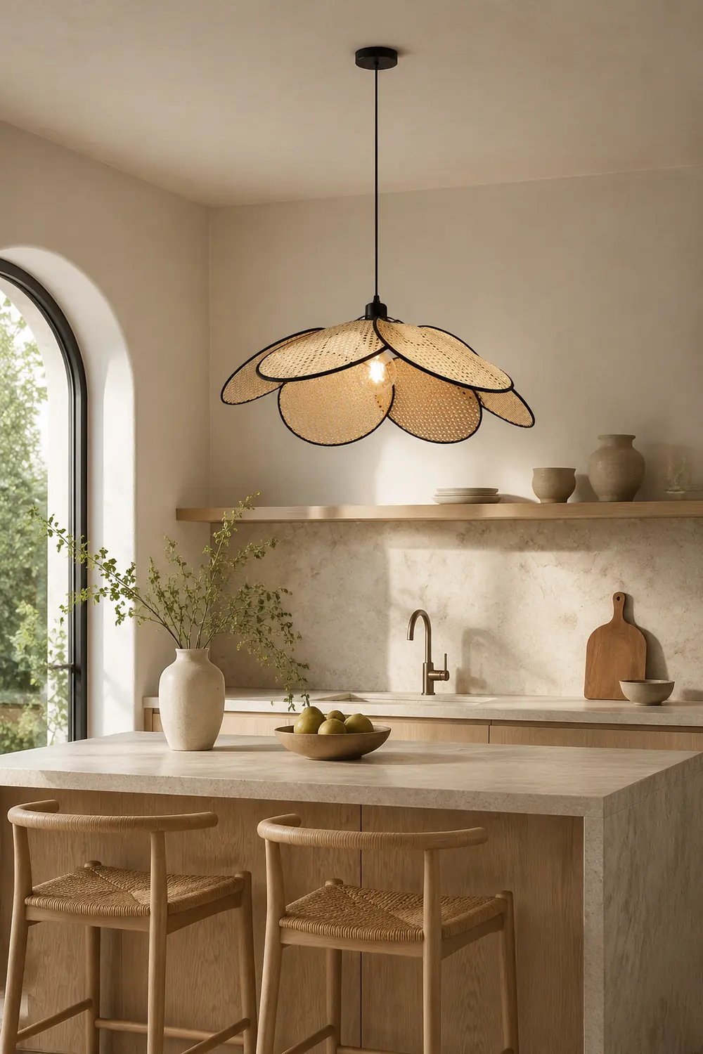 Ritta Willow Weave  Rattan Pendant Light, Black/White - Lumpaz
