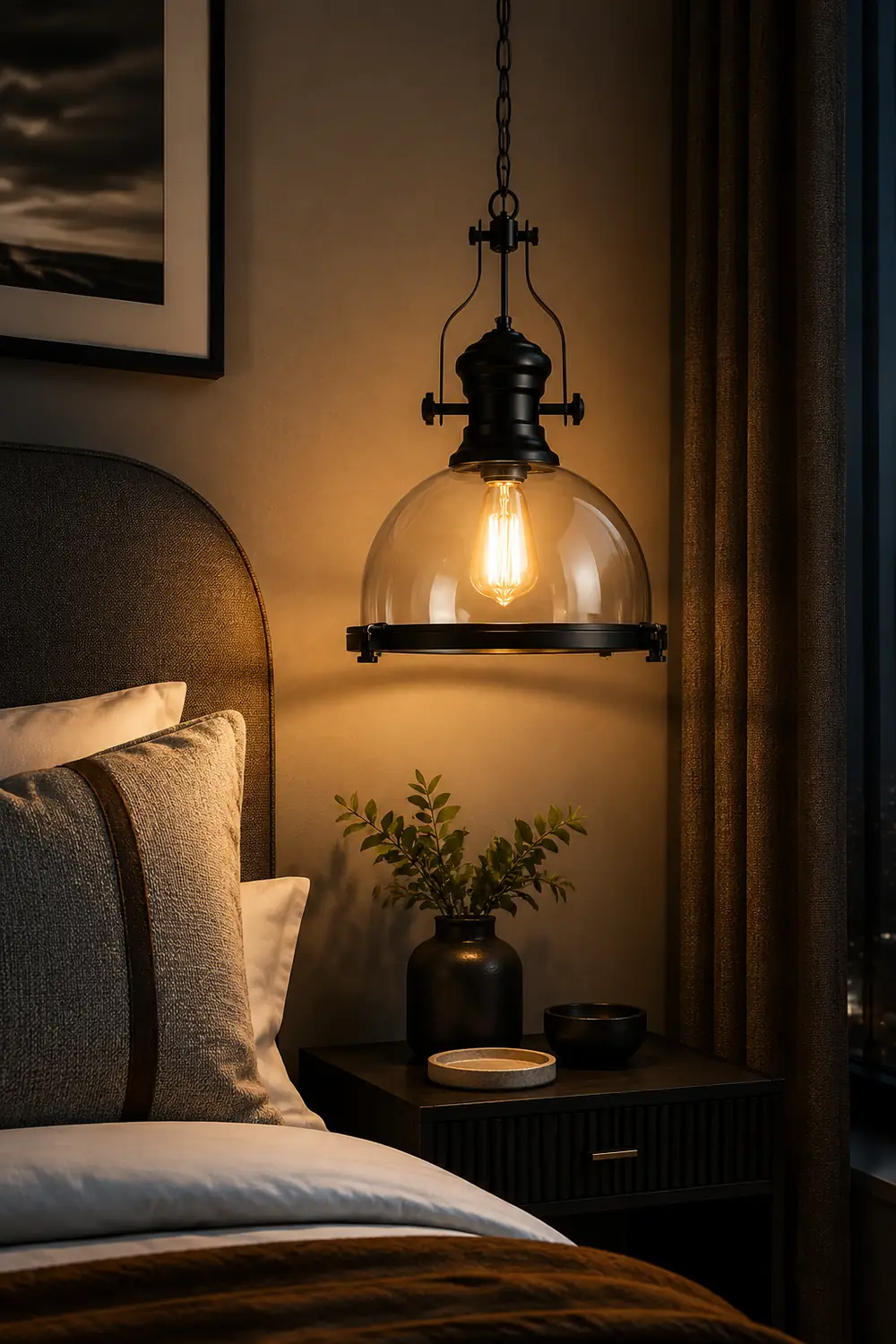 Alessio Vintage Hemispherical Glass Pendant Light, Black - Lumpaz