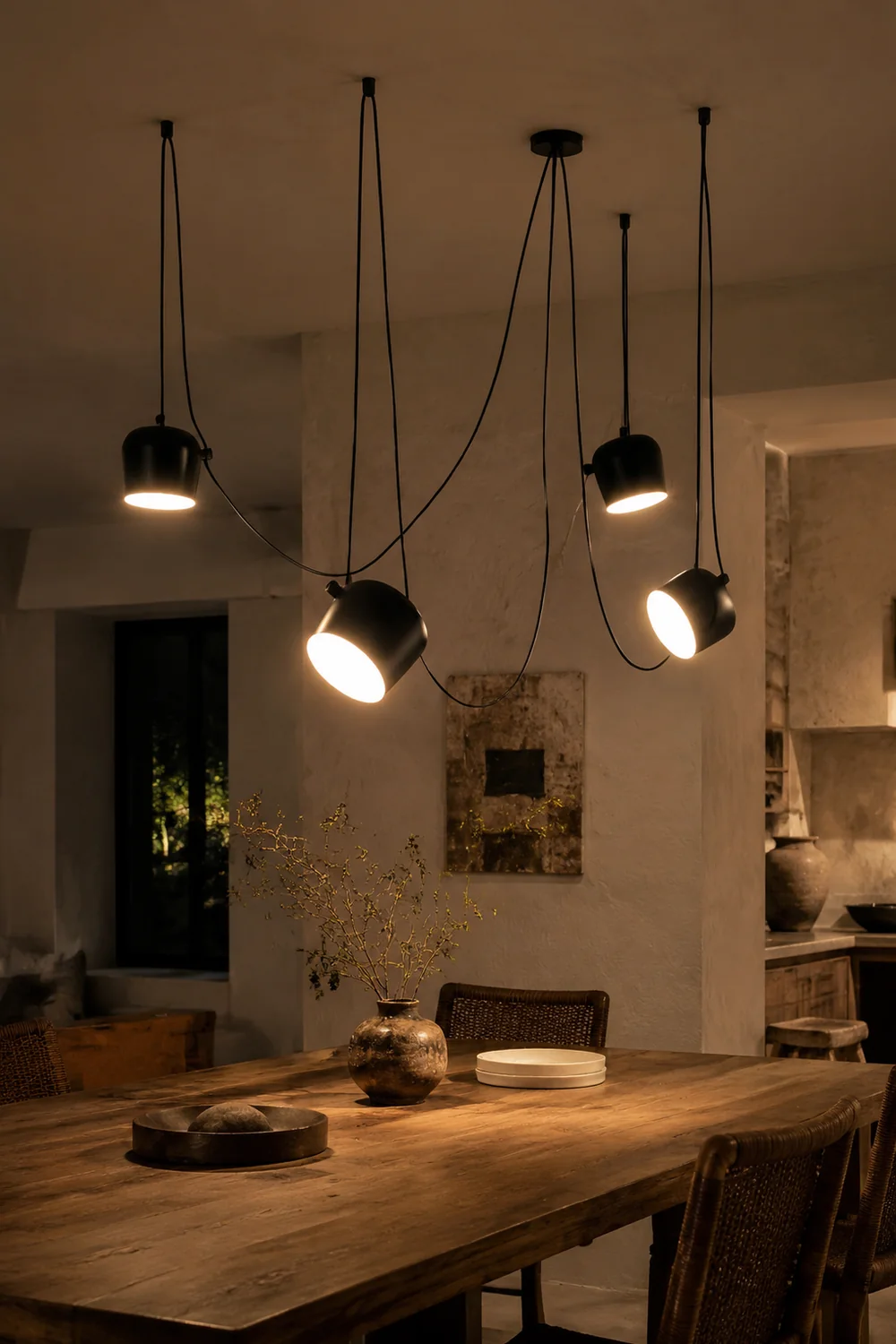 Modern Scandinavian Swag Drum Pendant Light, Black/White - Lumpaz