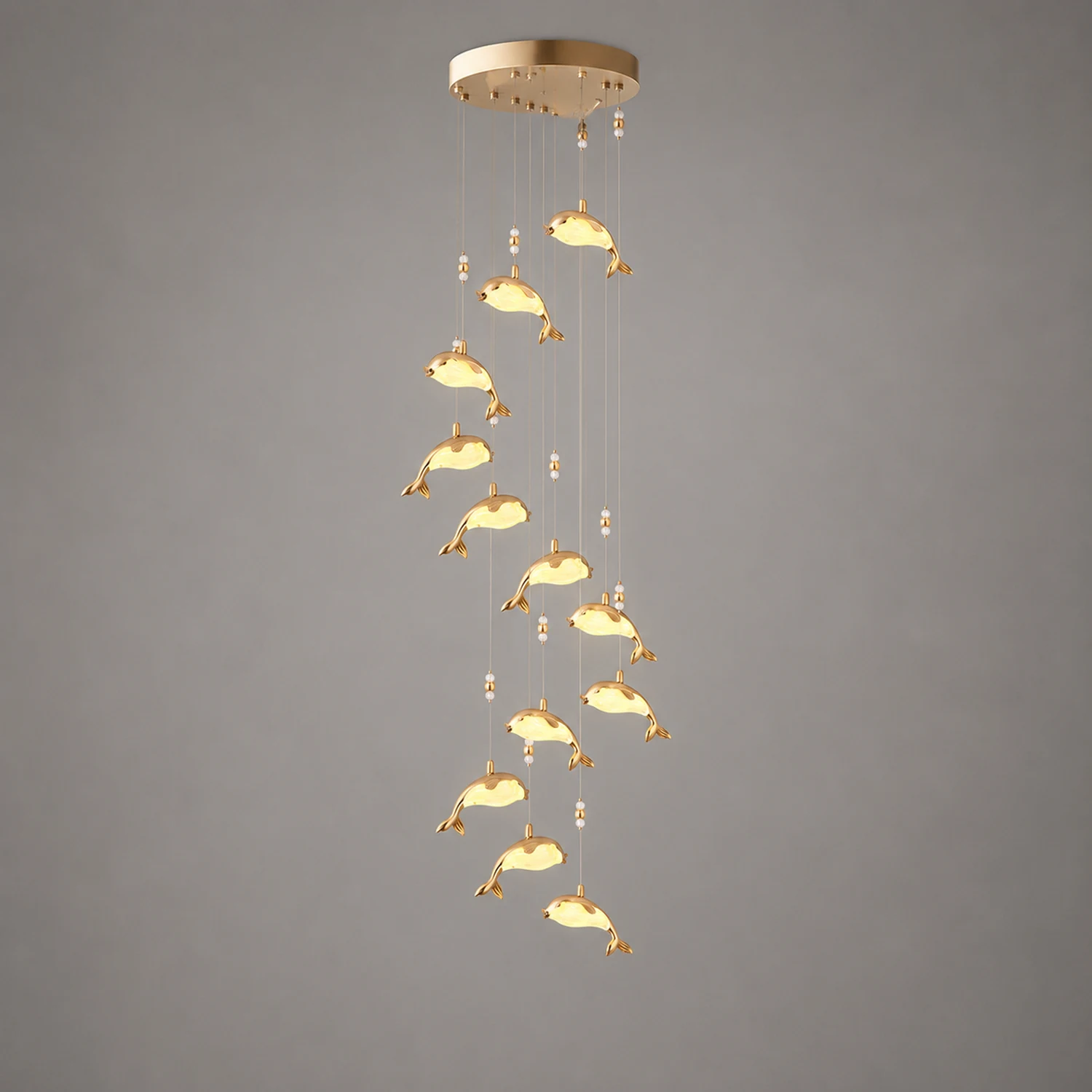Jibril Modern Dolphin Metal Pendant Light, Gold, Metal/Acrylic - Lumpaz