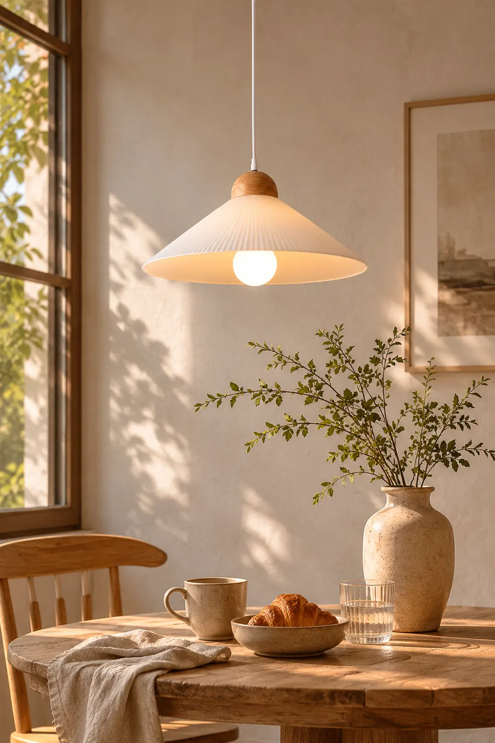 Ozawa Designer Pleated Brown Wood/Glass Pendant Light - Lumpaz