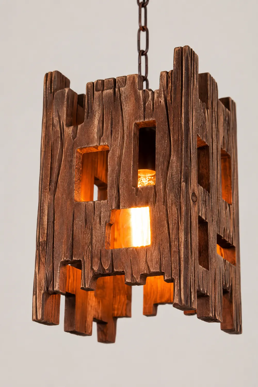 Austin Retro Rectangular  Metal & Wood  Pendant Light, 8.7" - Lumpaz