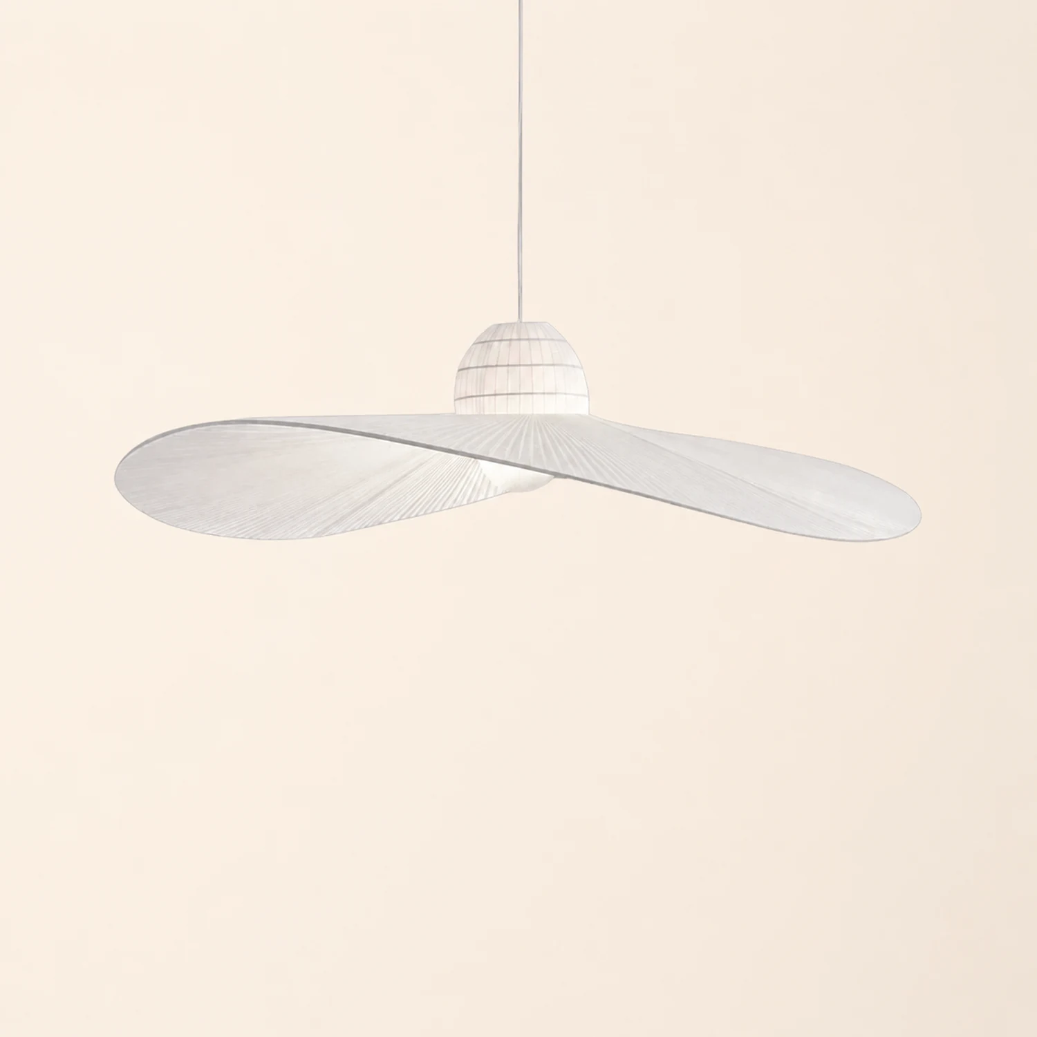 Renée Modern Woven Wide-Brimmed Hat Shape Metal/Fabric Pendant Light, Black/White - Lumpaz