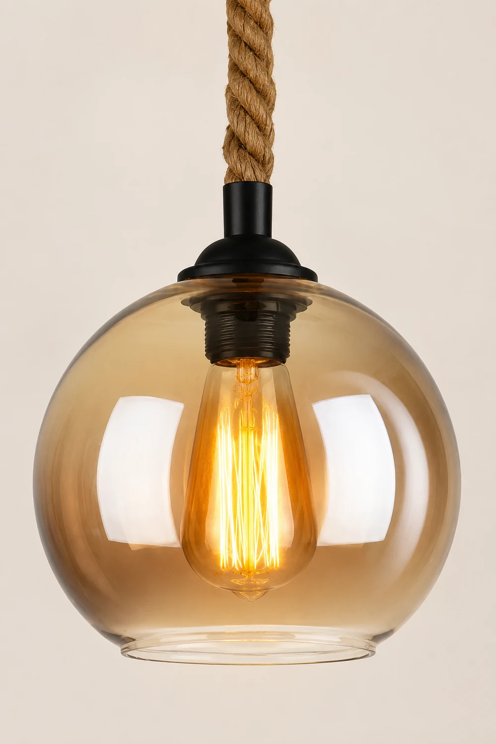 Hailie Vintage Industrial Ball Glass Pendant Light, Clear/Amber - Lumpaz