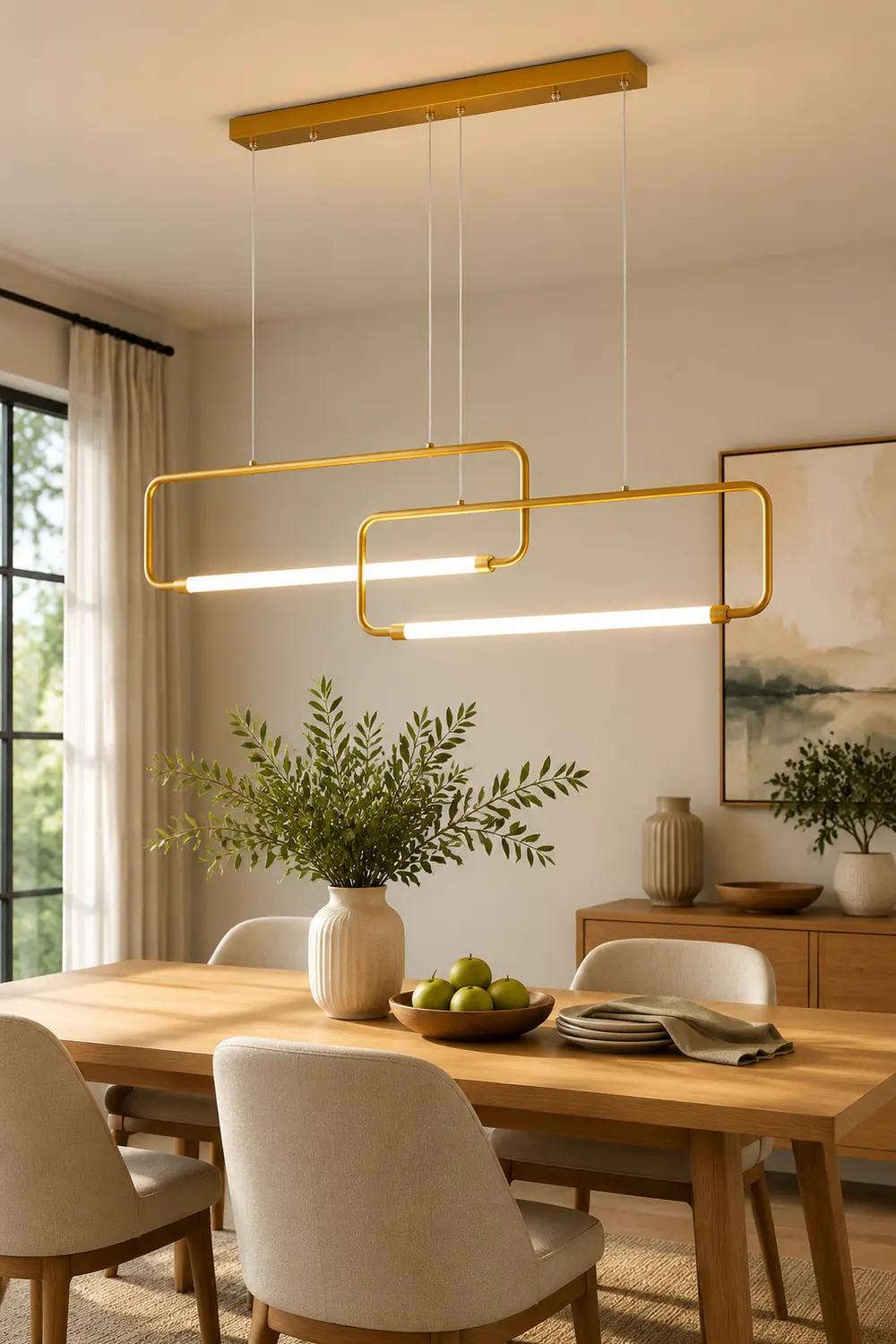 Bouvet Modern Minimalist Double-Rectangular Metal/Acrylic Pendant Light, Black/Gold - Lumpaz