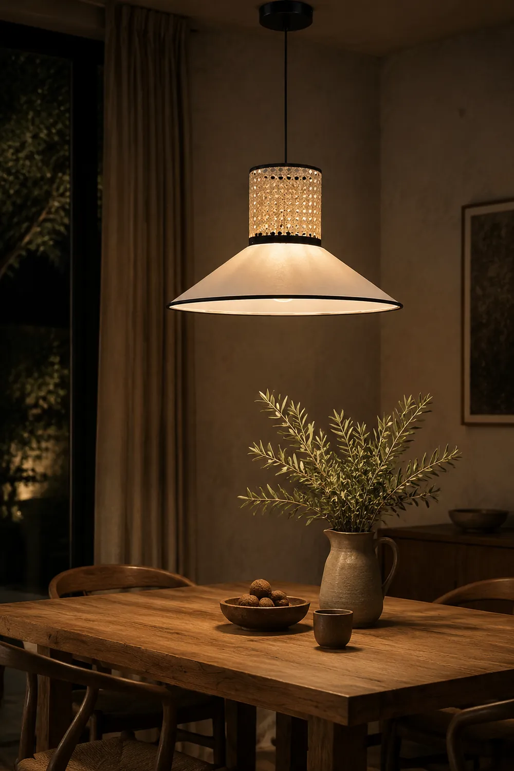 Ritta Modern Rattan/FabricPendant Light, White - Lumpaz