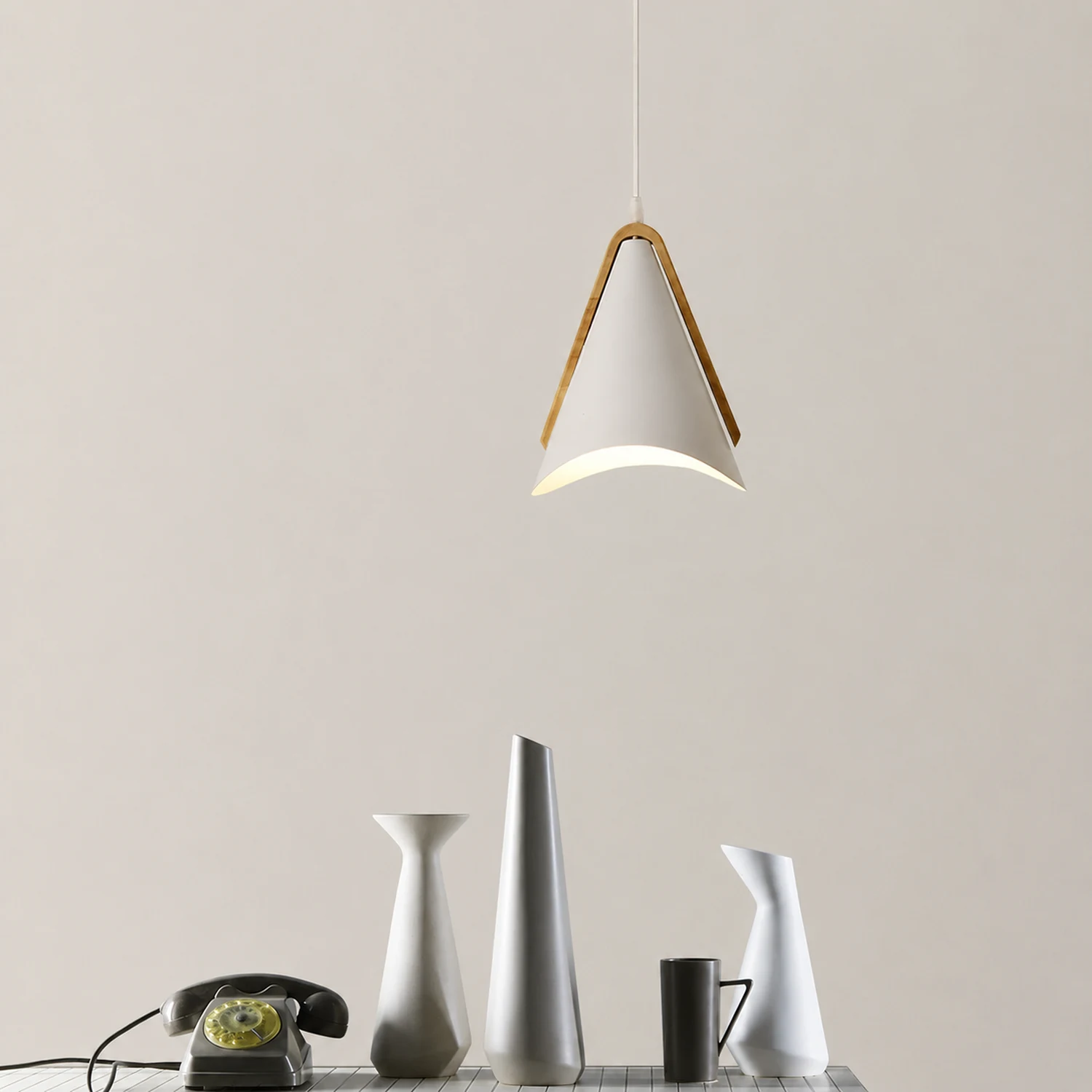 Morandi Modern Cone Pendant Light, Wood/Metal - Lumpaz