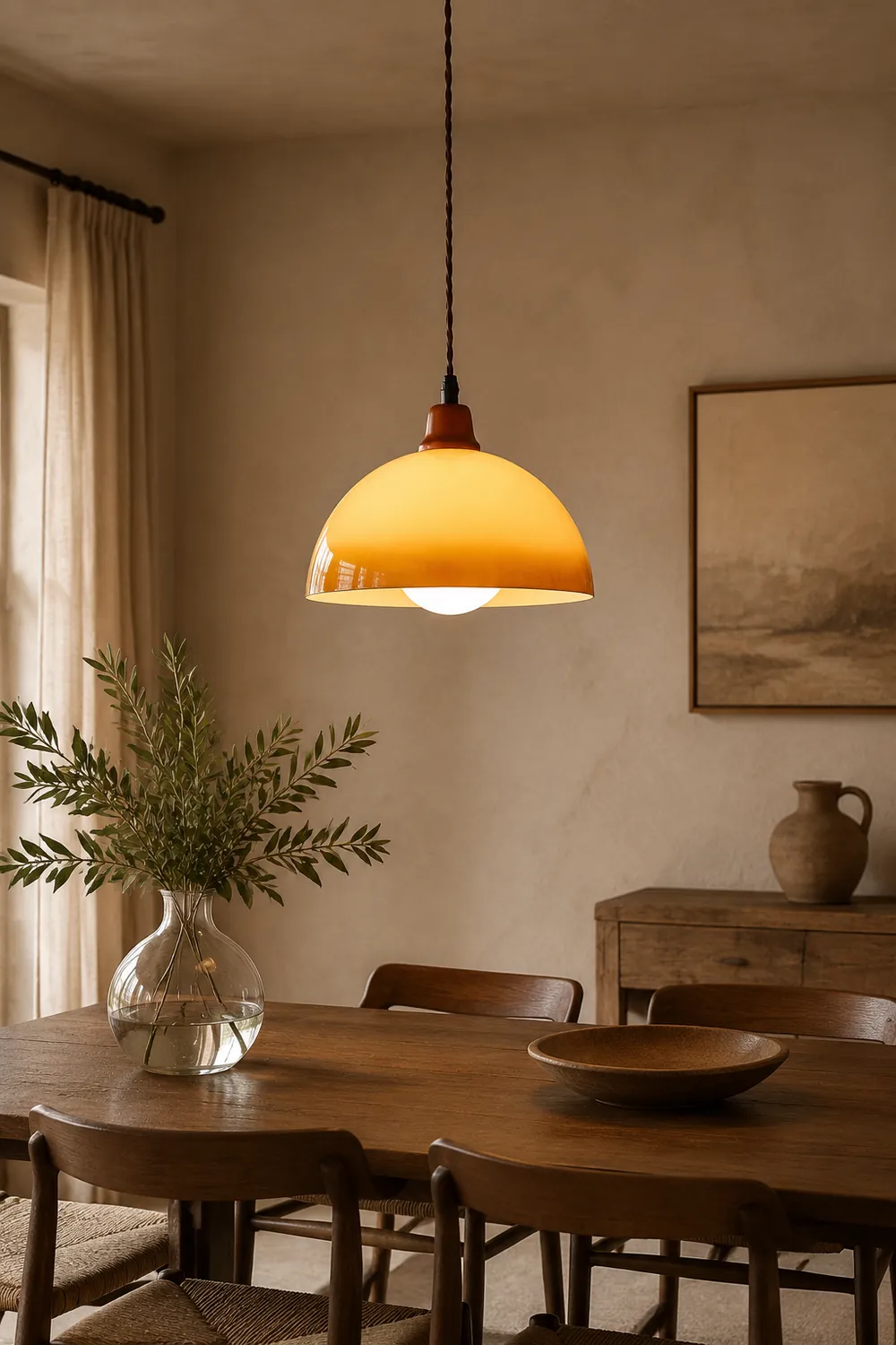 Hailie Retro LED Round Pendant Light Adjustable Dining Room Brown - Lumpaz