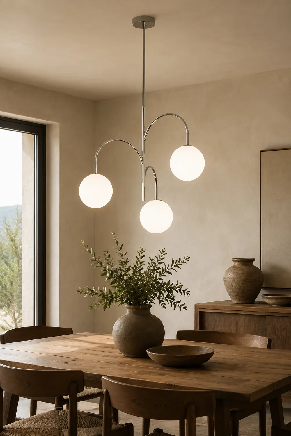 Valentina Bauhaus Modern Chrome Pendant Light, 3 Heads - Lumpaz