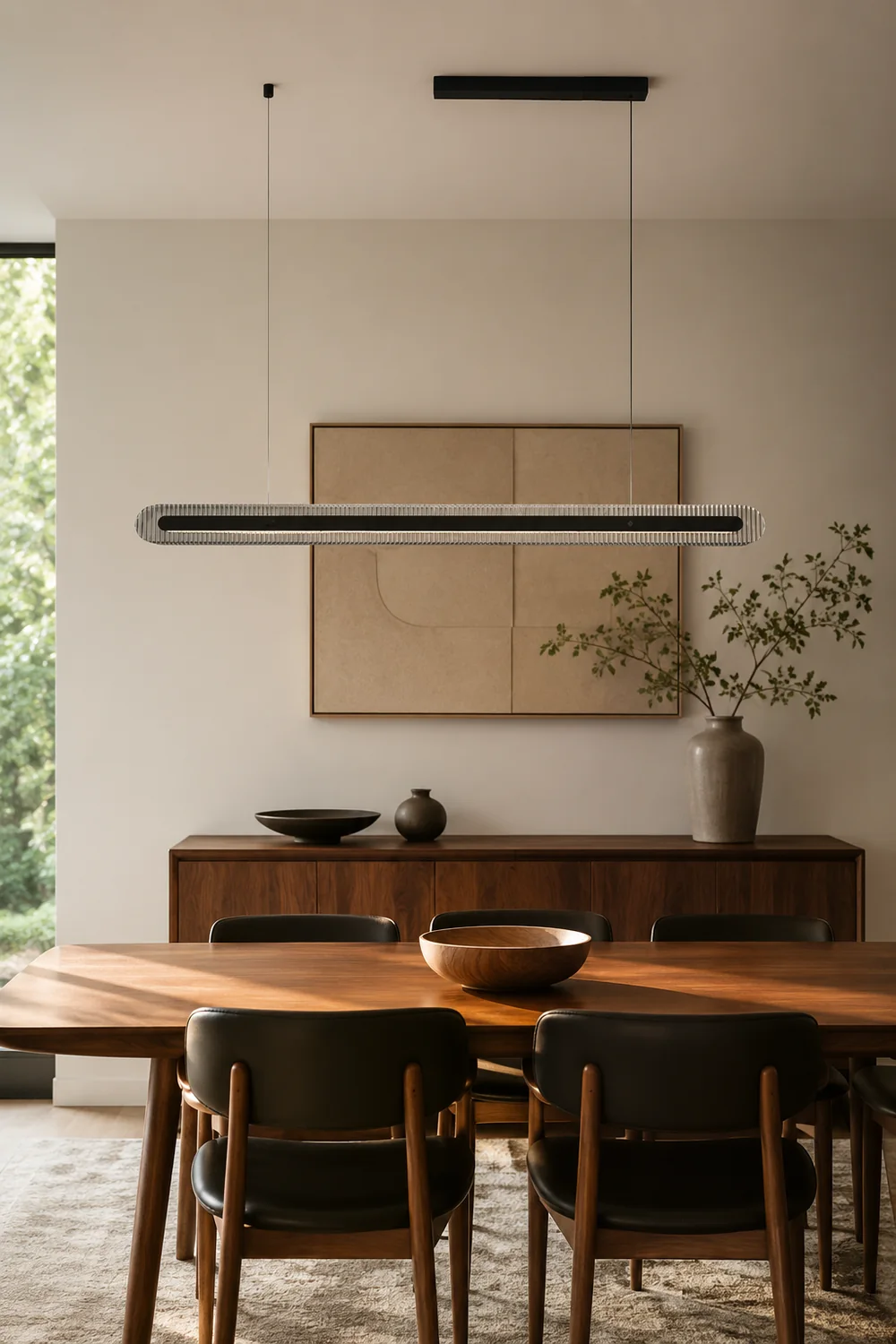 Evette  Minimalist Linear Metal/Acrylic Pendant Light, Black - Lumpaz