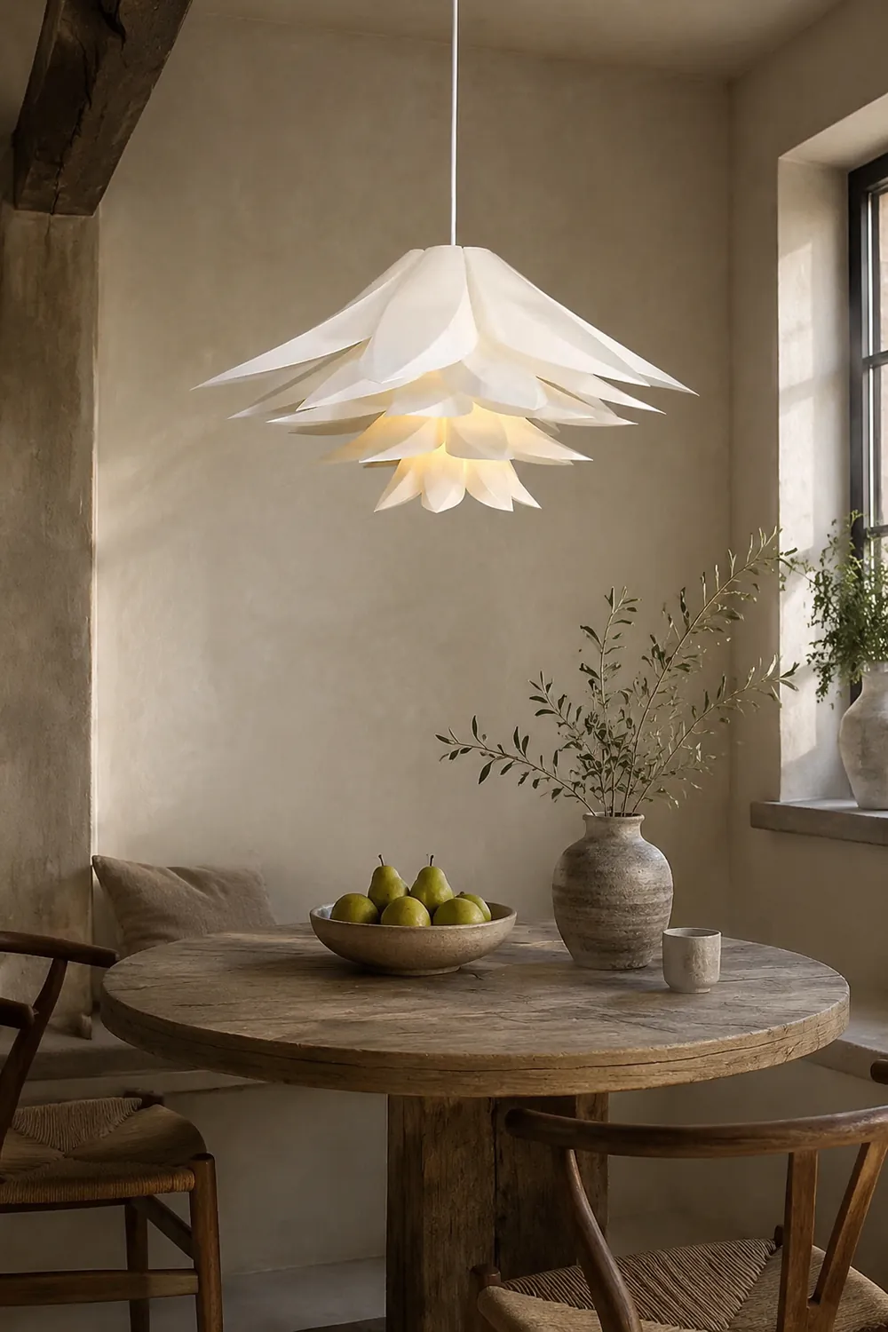 Bella Nordic Minimalist Lotus Pendant Light, Metal/PVC, White - Lumpaz