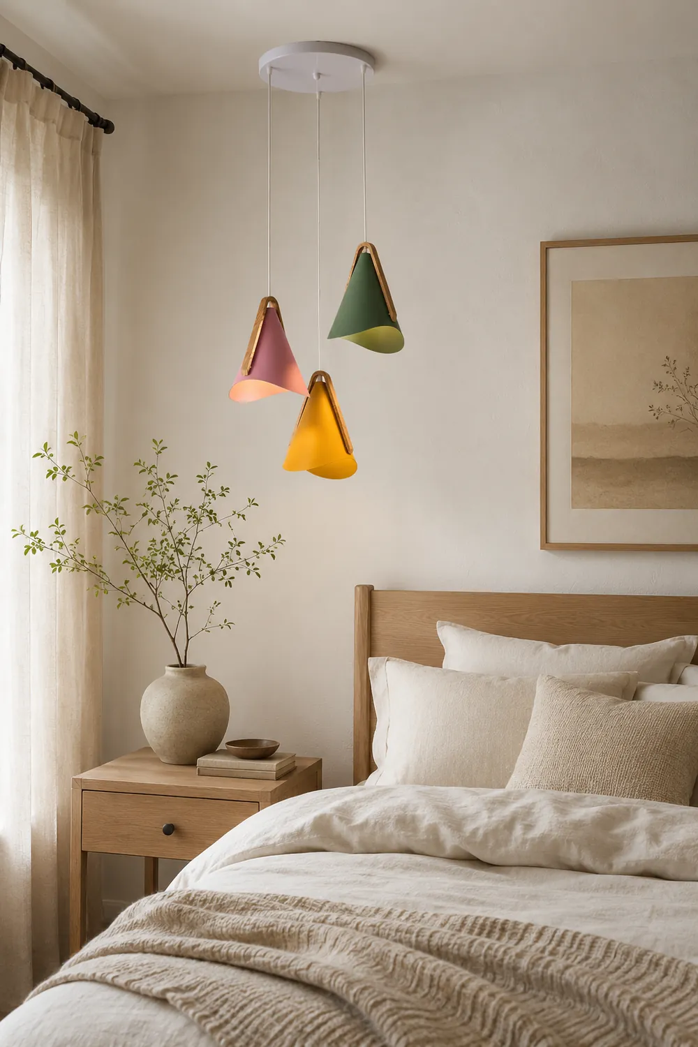 Morandi Modern Cone Pendant Light, Wood/Metal - Lumpaz