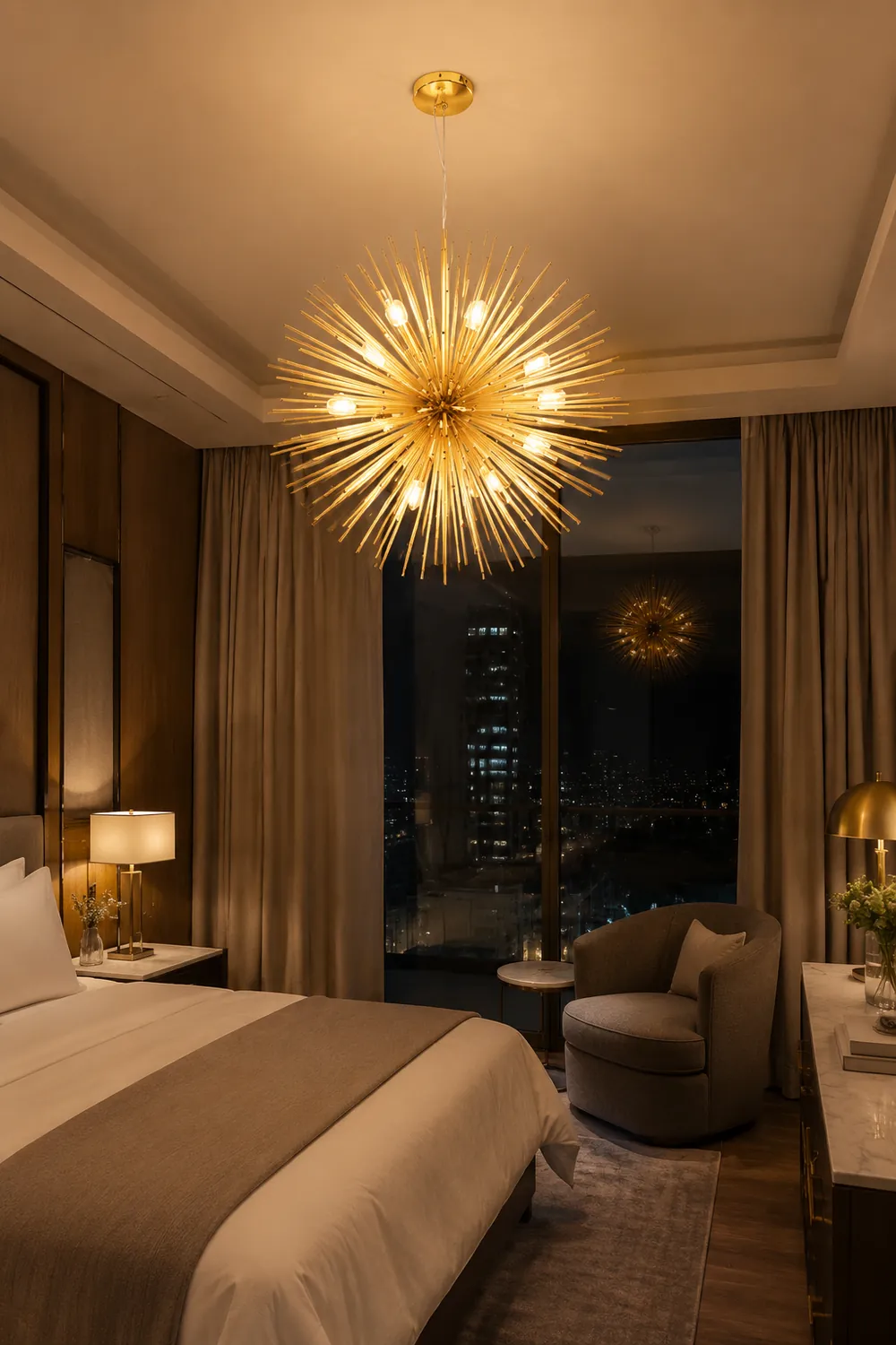 Modern Designer Starburst Pendant Light, Gold - Lumpaz