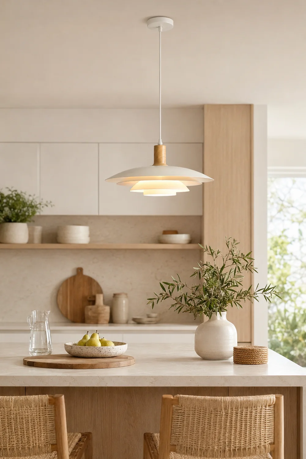 Morandi Modern LED Pendant Light White/Wood Metal Bedroom/Living Room - Lumpaz
