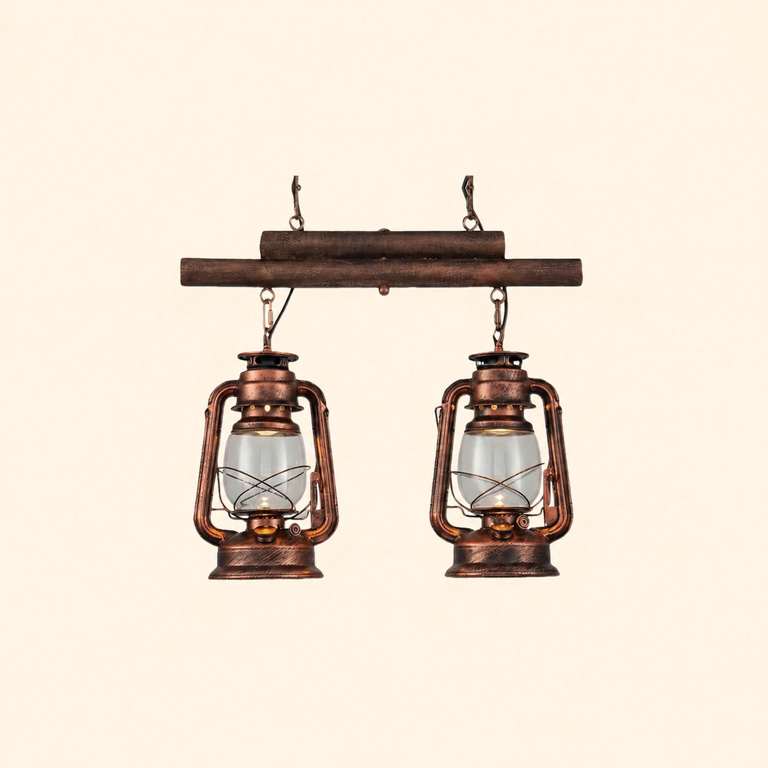 Alessio Rustic Vintage Lantern Pendant Light, Metal & Glass, 2 Heads - Lumpaz